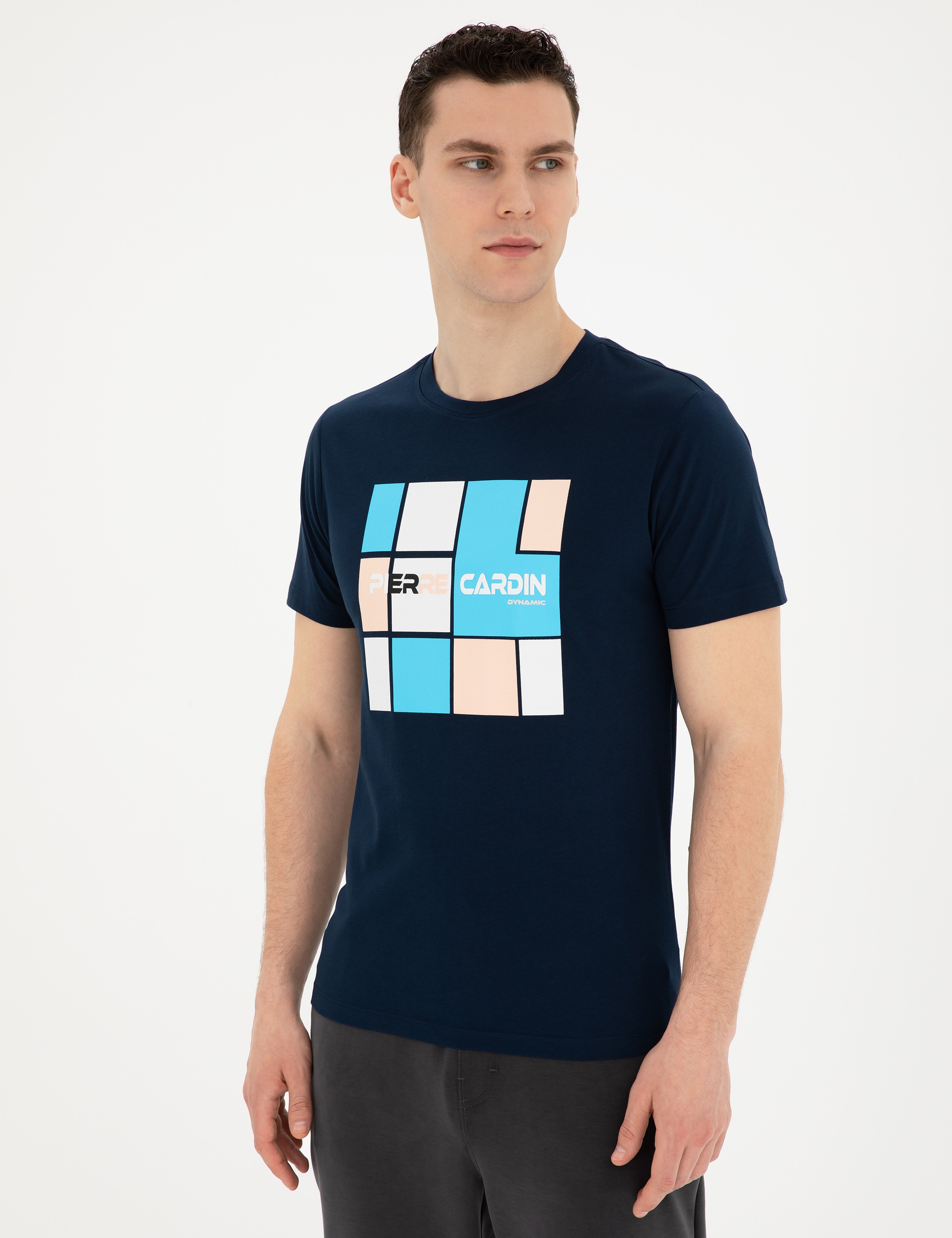 Lacivert Slim Fit %100 Pamuk Bisiklet Yaka Tişört - Image 3