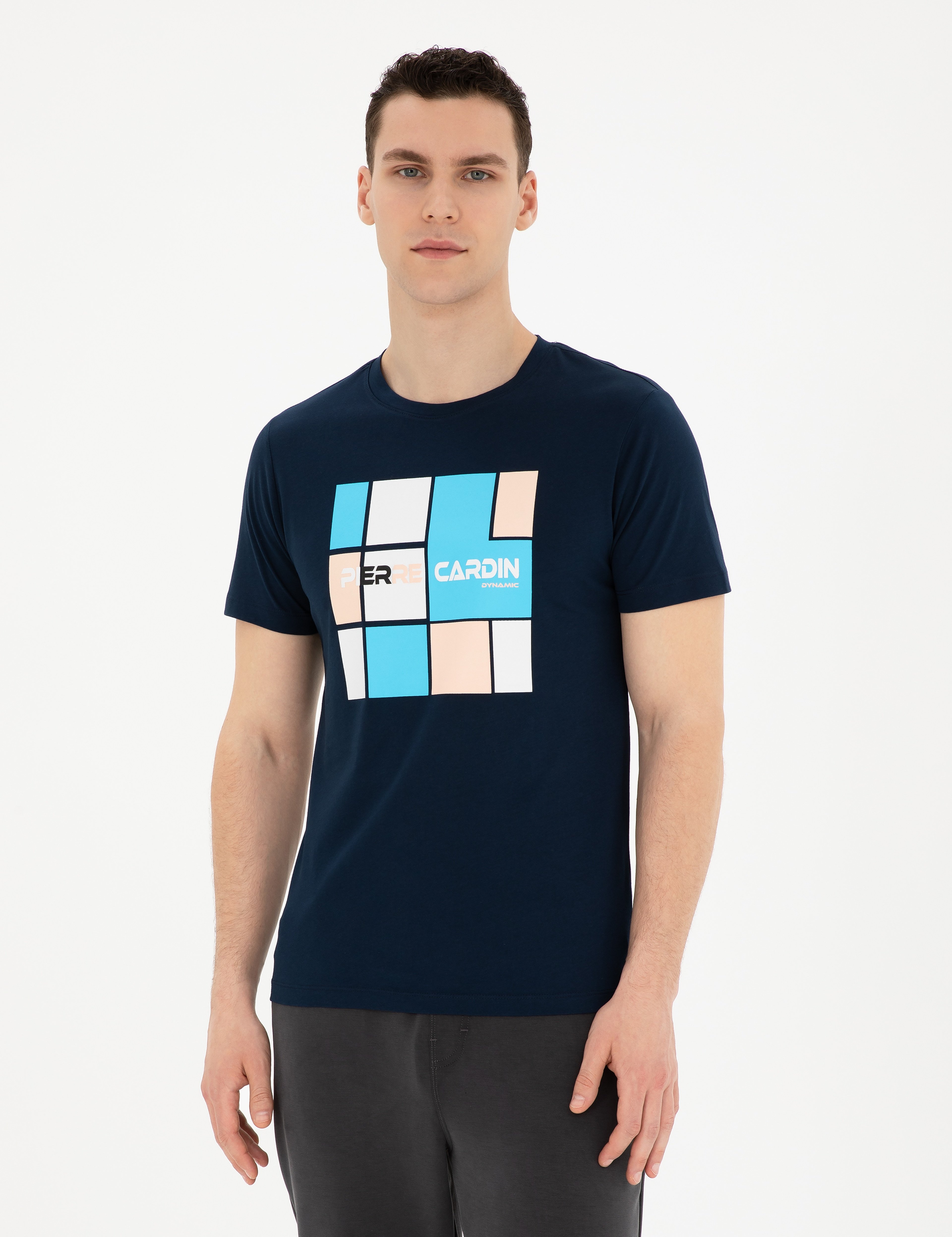 Lacivert Slim Fit %100 Pamuk Bisiklet Yaka Tişört - Image 1