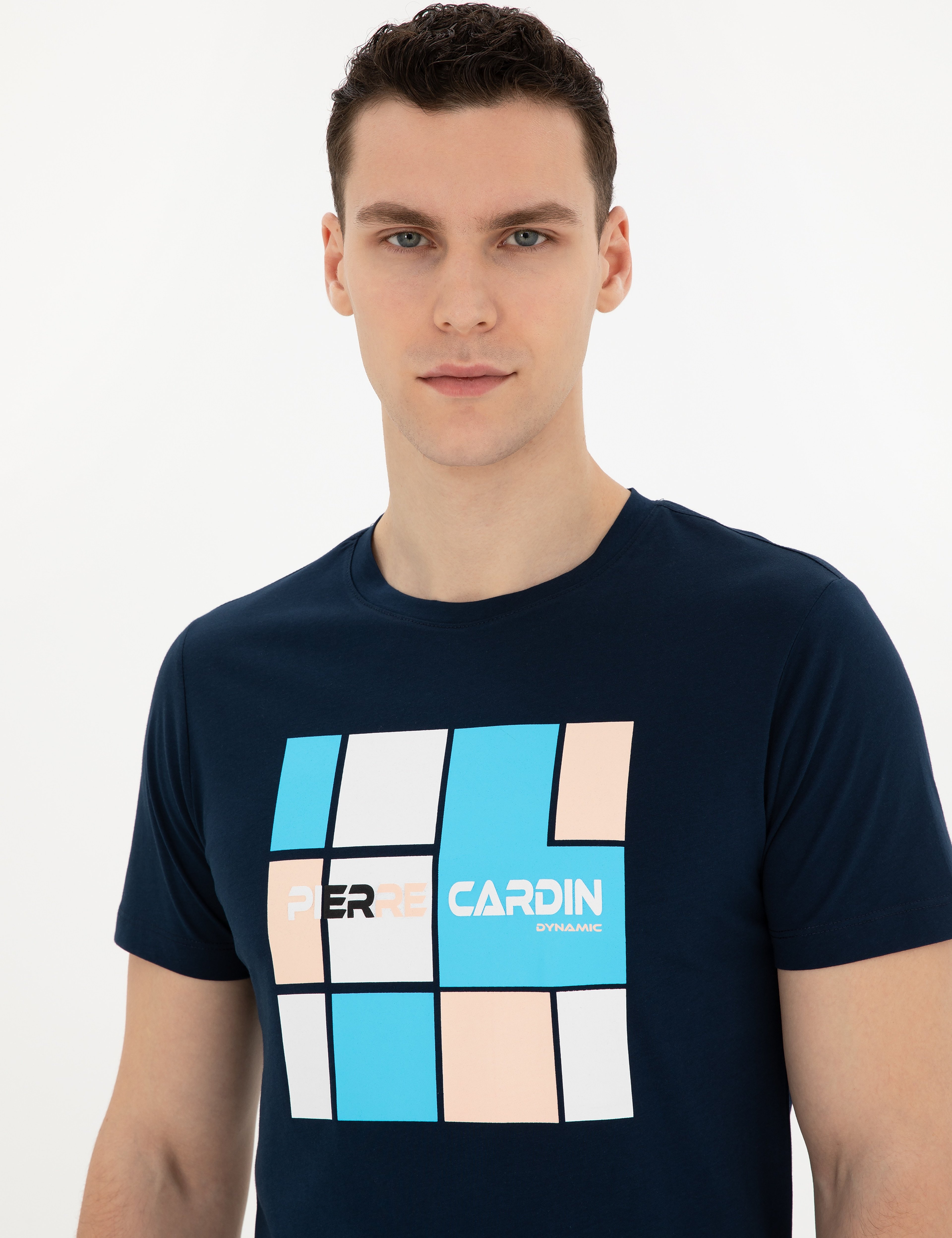 Lacivert Slim Fit %100 Pamuk Bisiklet Yaka Tişört - Image 2