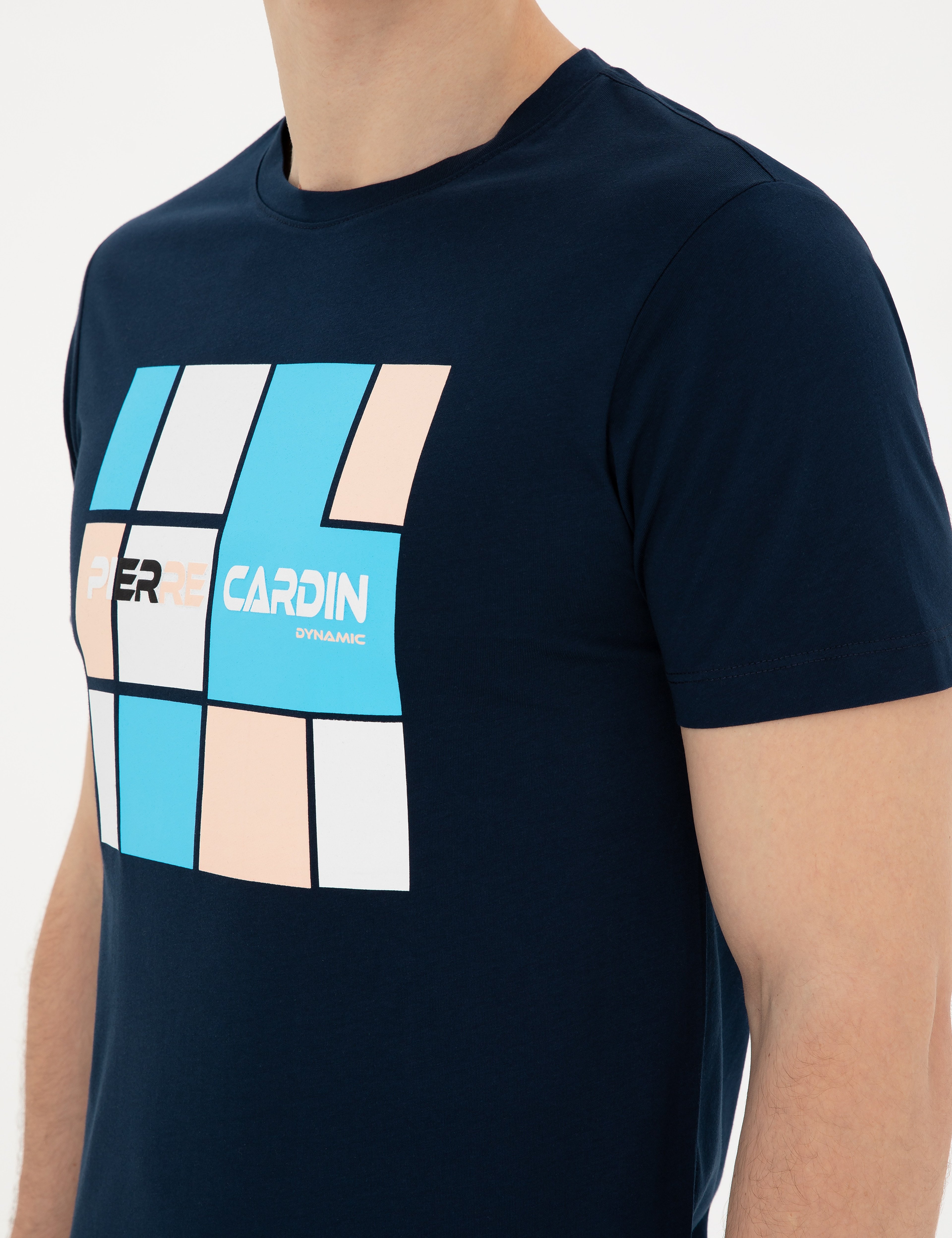 Lacivert Slim Fit %100 Pamuk Bisiklet Yaka Tişört