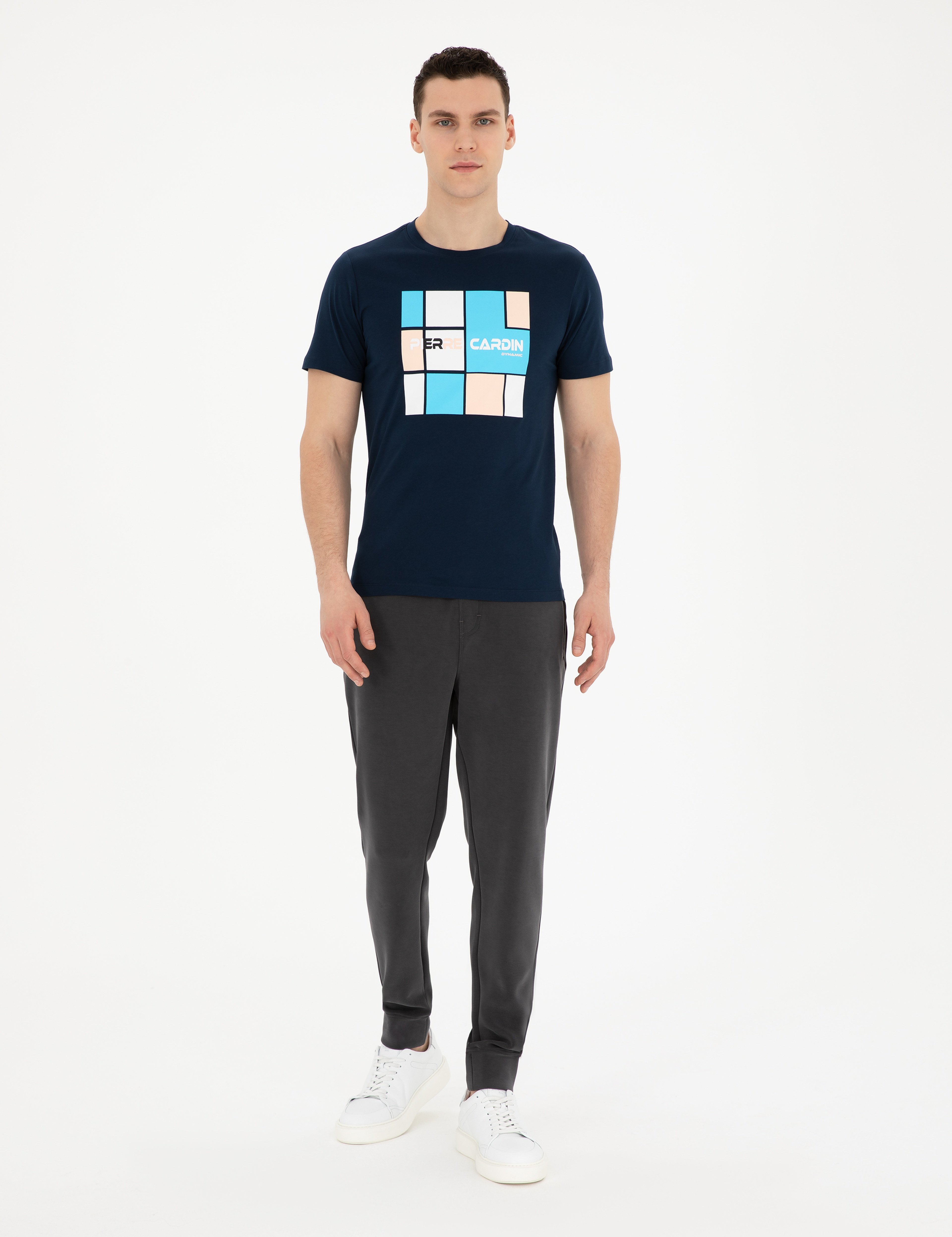 Lacivert Slim Fit %100 Pamuk Bisiklet Yaka Tişört - Image 4