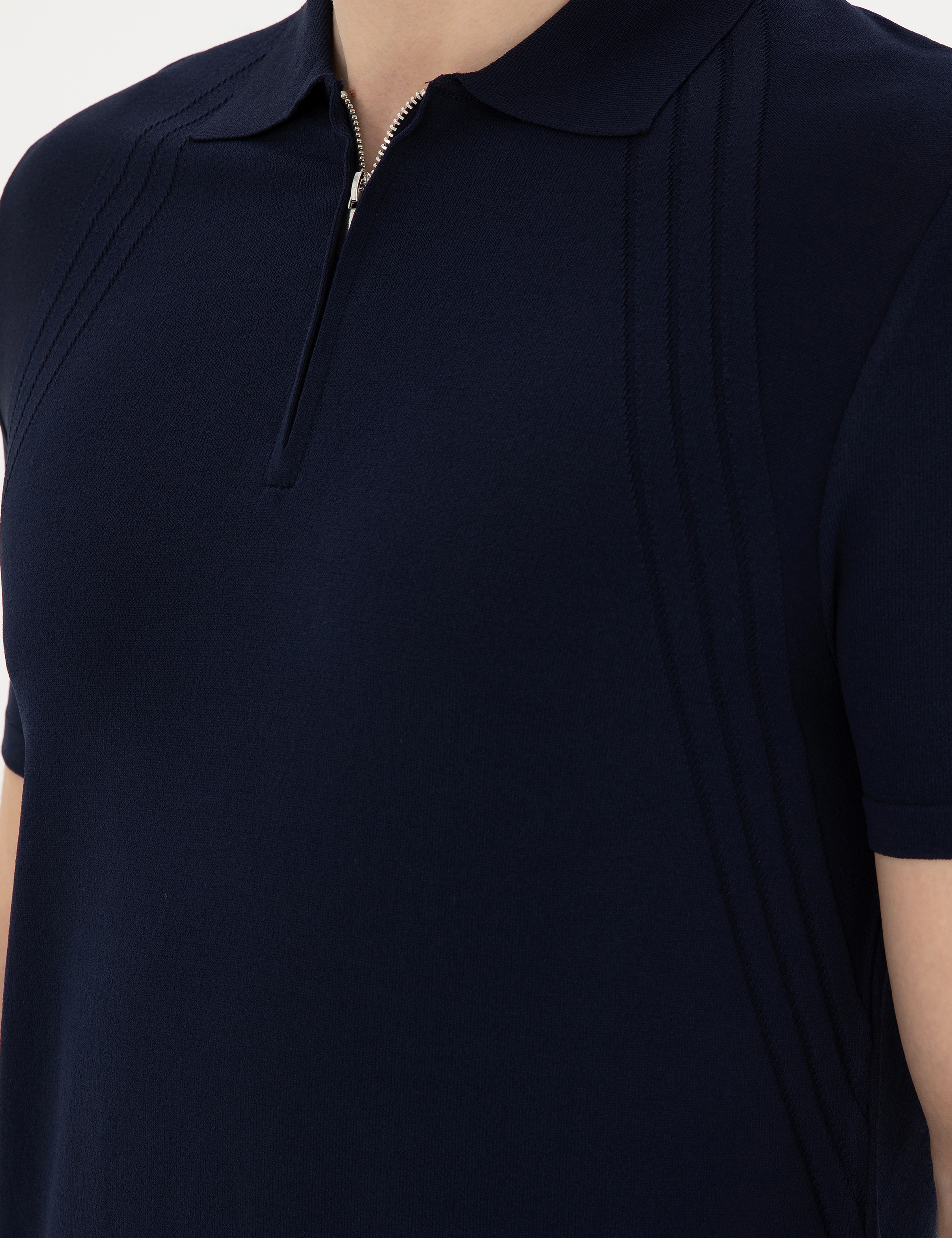 Lacivert Slim Fit Fermuarlı Polo Yaka Triko Tişört