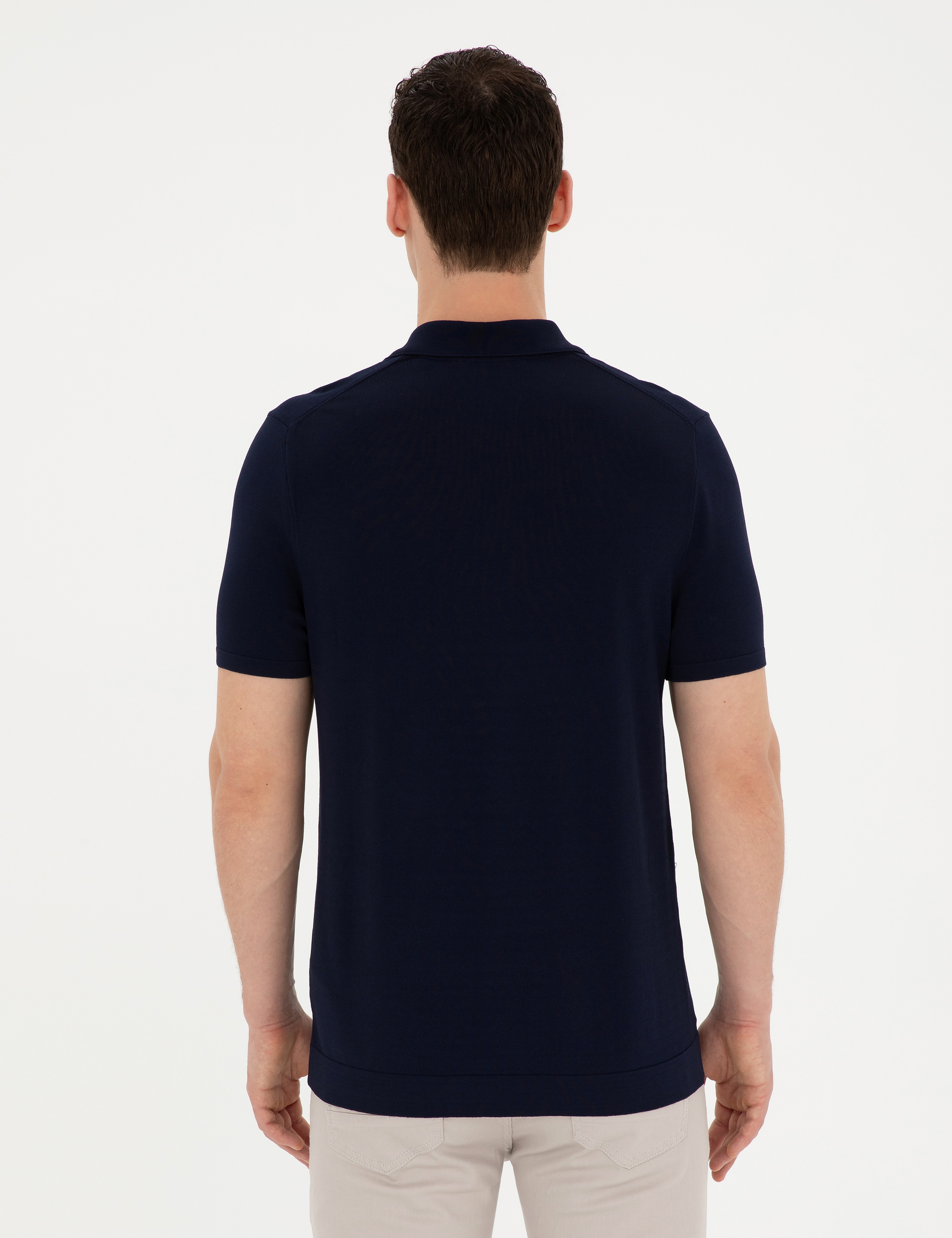 Lacivert Slim Fit Fermuarlı Polo Yaka Triko Tişört - Image 5