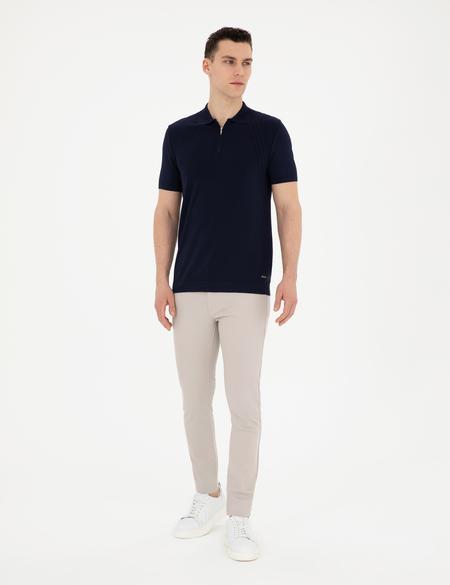 Lacivert Slim Fit Fermuarlı Polo Yaka Triko Tişört - 50286085031