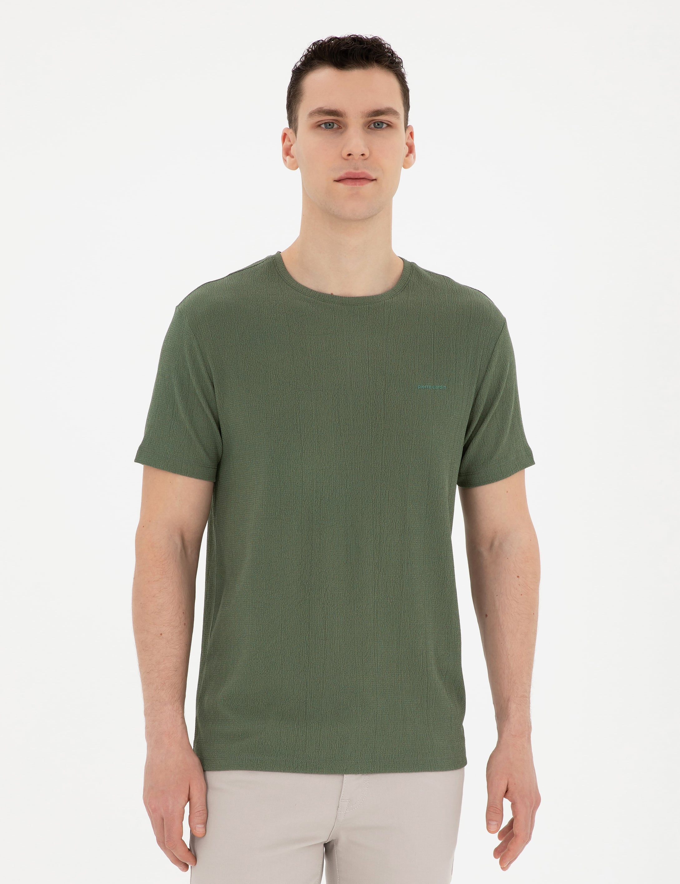 Haki Slim Fit Bisiklet Yaka Tişört