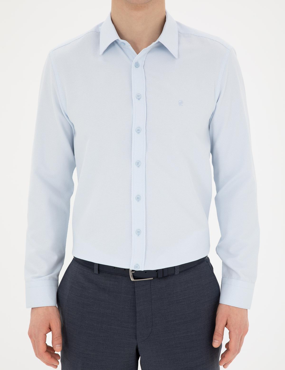 Açık Mavi Slim Fit Armürlü Uzun Kollu Gömlek - 50289391016