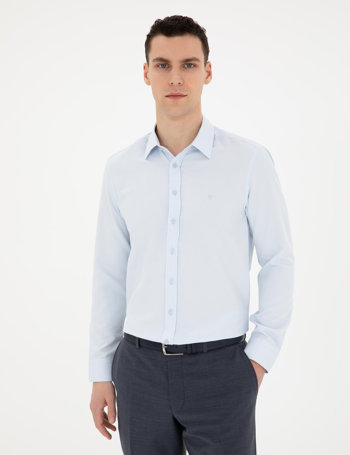 Açık Mavi Slim Fit Armürlü Uzun Kollu Gömlek - 50289391016