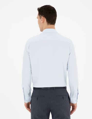 Açık Mavi Slim Fit Armürlü Uzun Kollu Gömlek