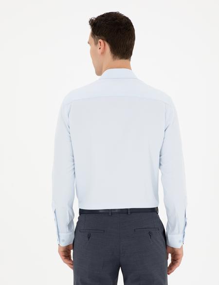 Açık Mavi Slim Fit Armürlü Uzun Kollu Gömlek - 50289391016