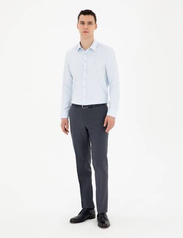 Açık Mavi Slim Fit Armürlü Uzun Kollu Gömlek