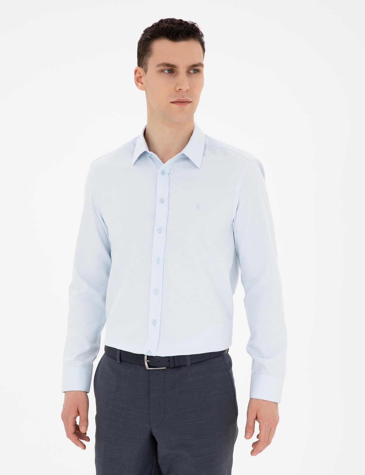 Açık Mavi Slim Fit Armürlü Uzun Kollu Gömlek