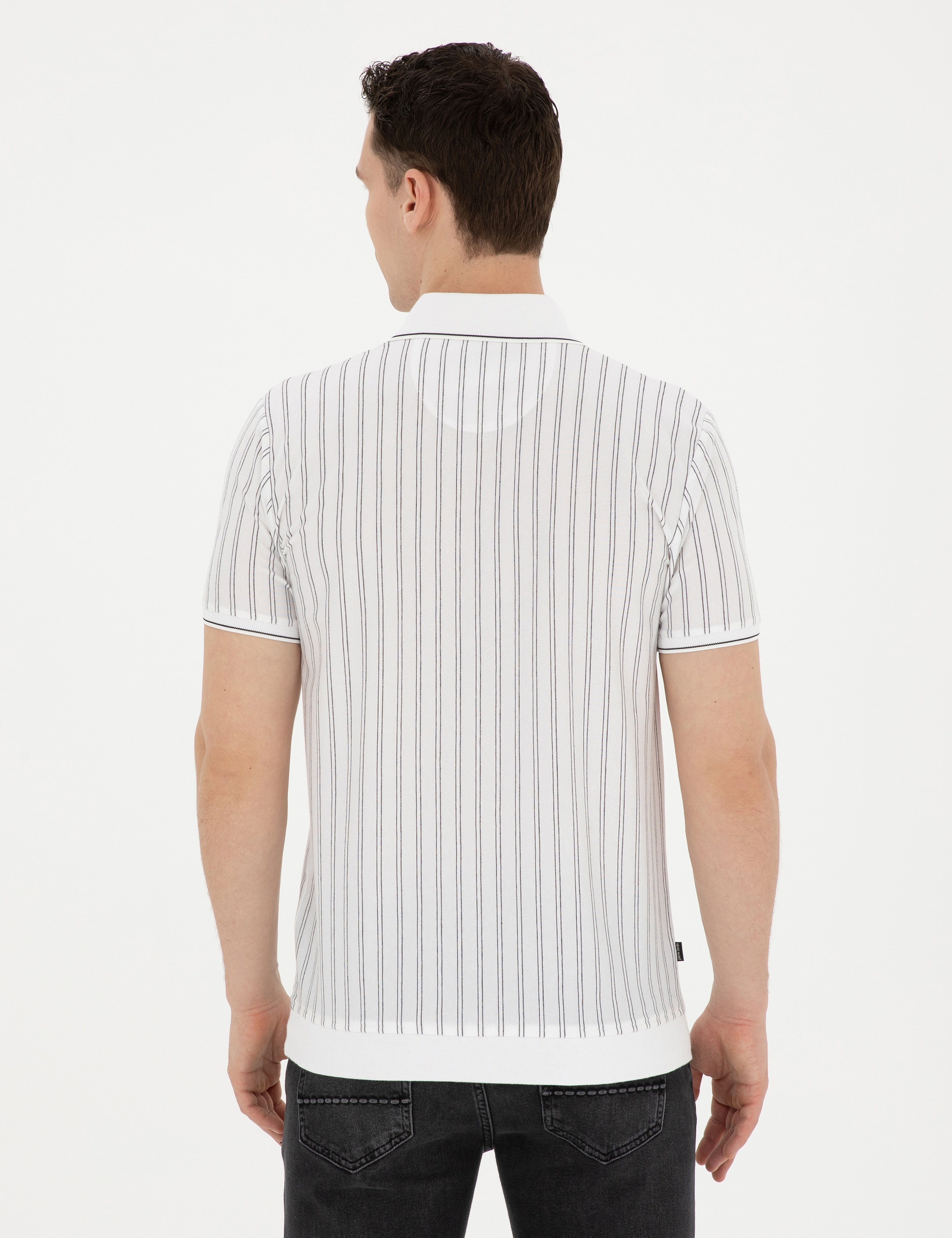 Beyaz Slim Fit Düğmeli Polo Yaka Tişört - Image 5