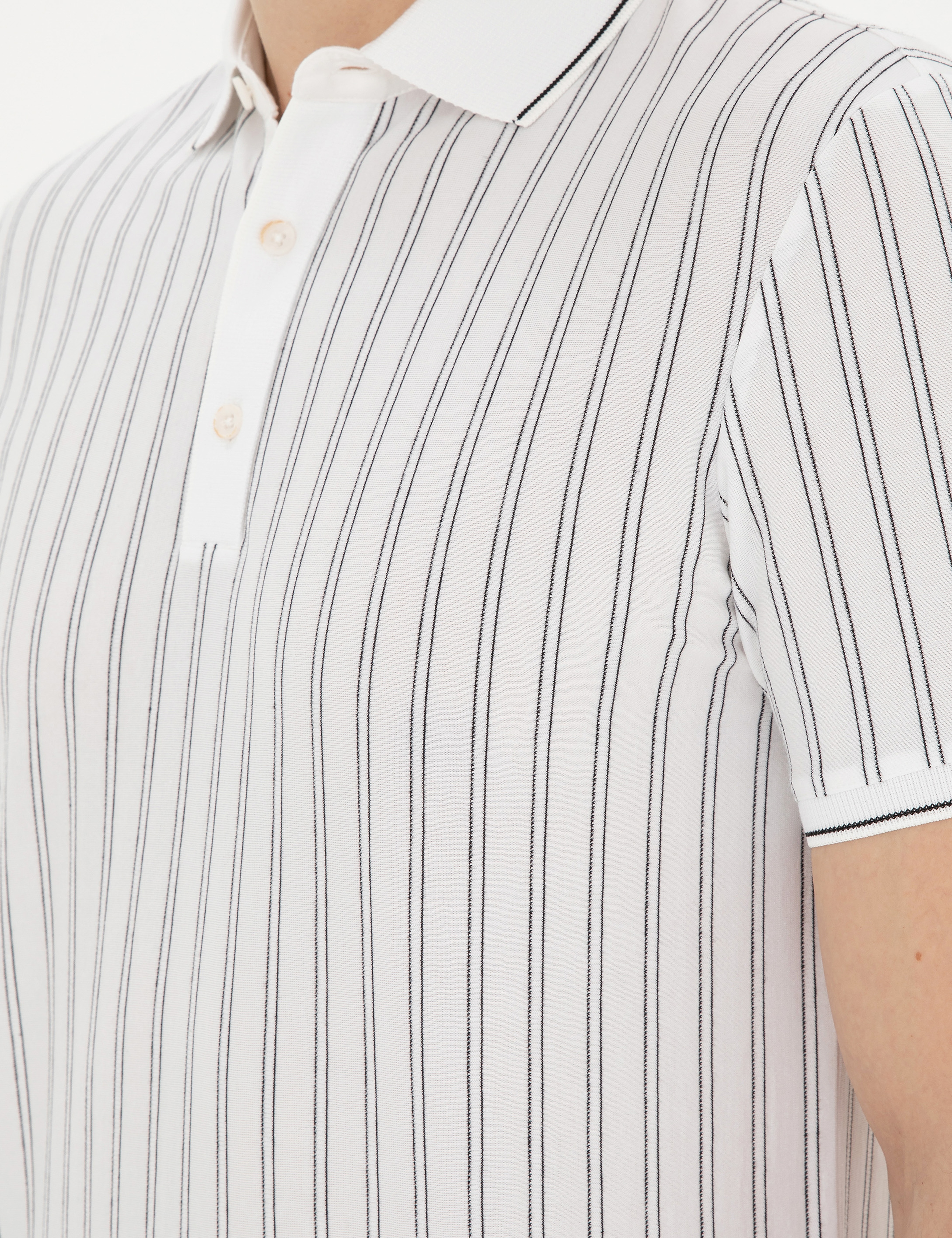 Beyaz Slim Fit Düğmeli Polo Yaka Tişört - Image 7