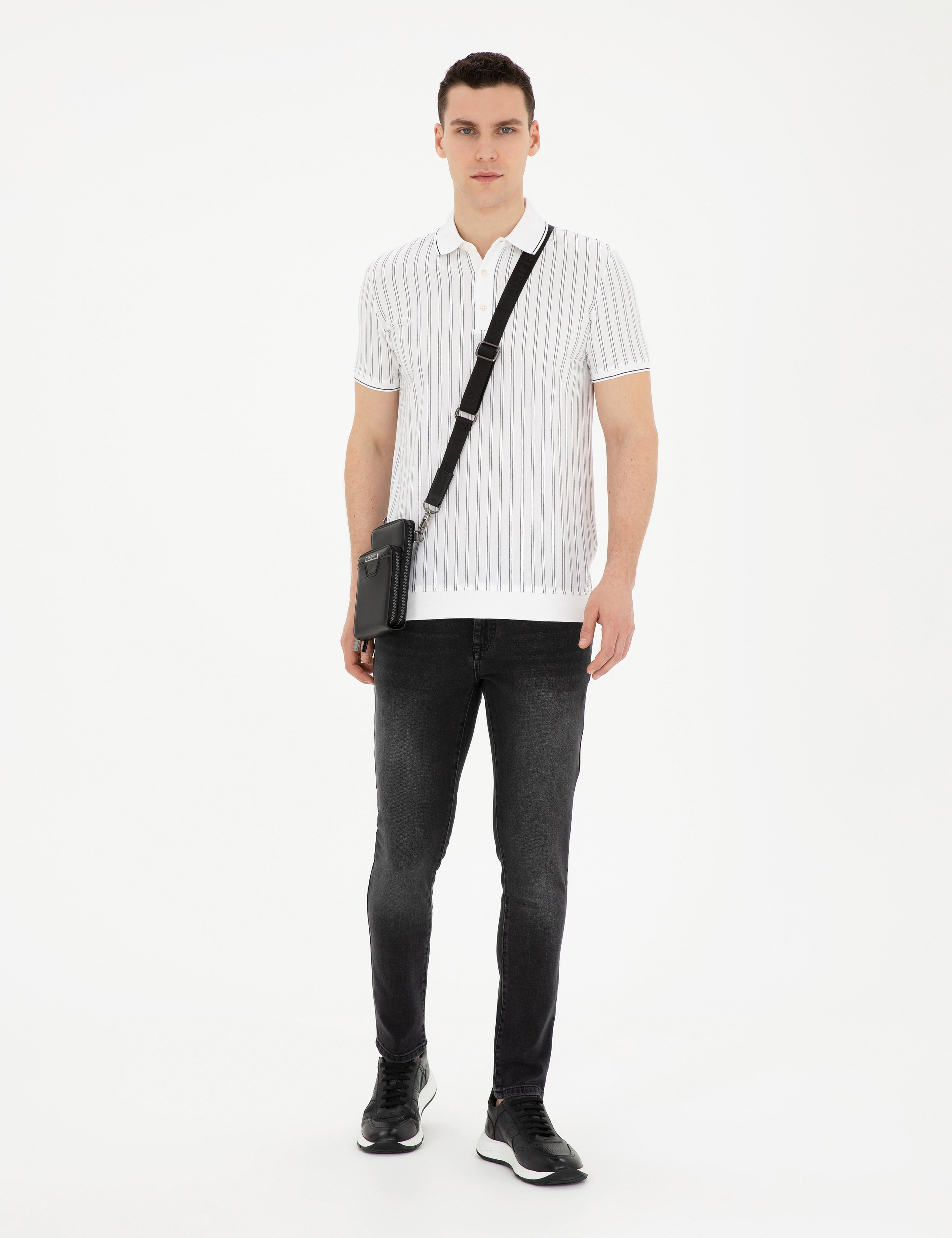 Beyaz Slim Fit Düğmeli Polo Yaka Tişört - Image 4