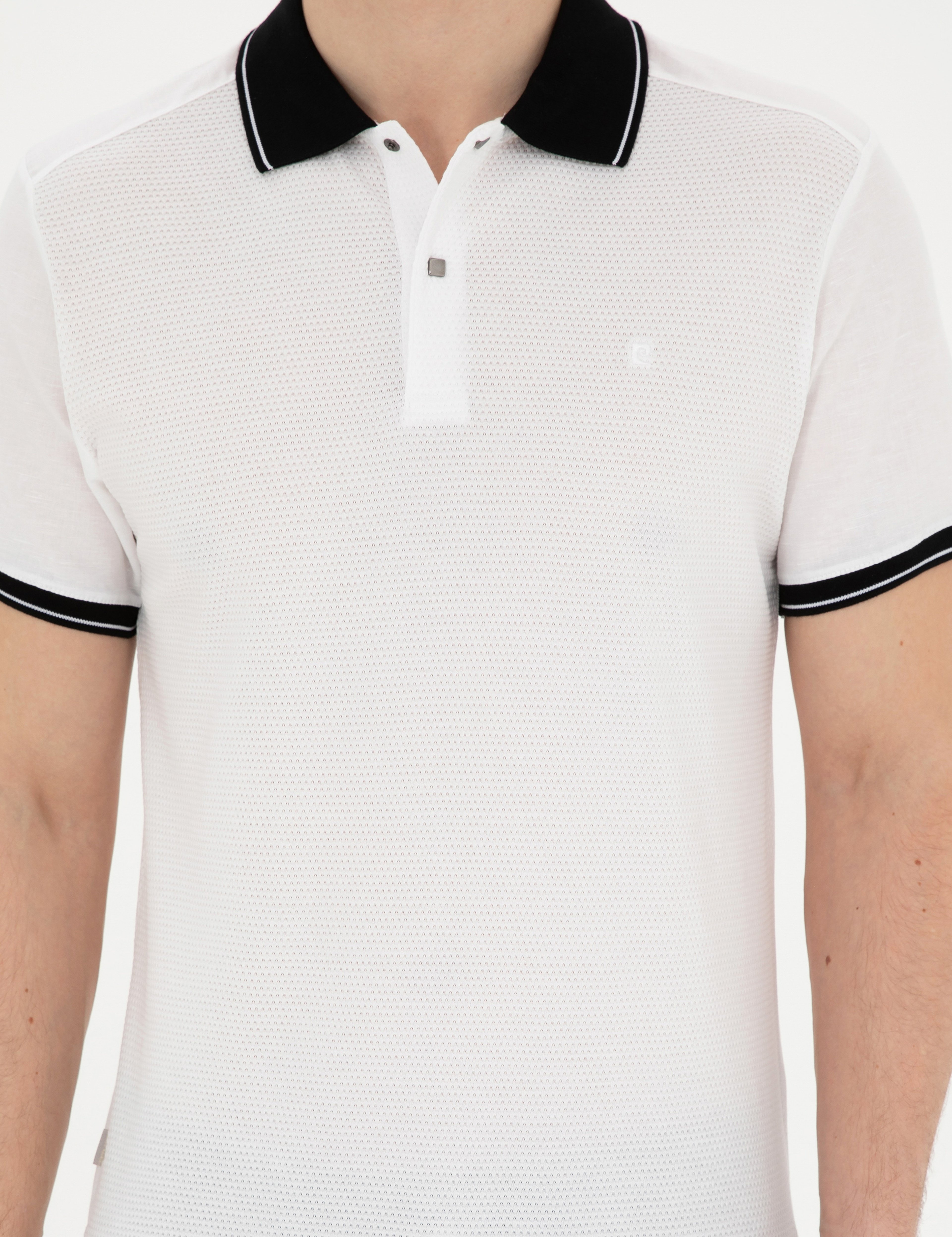 Beyaz Slim Fit %100 Pamuk Düğmeli Polo Yaka Tişört - Image 6