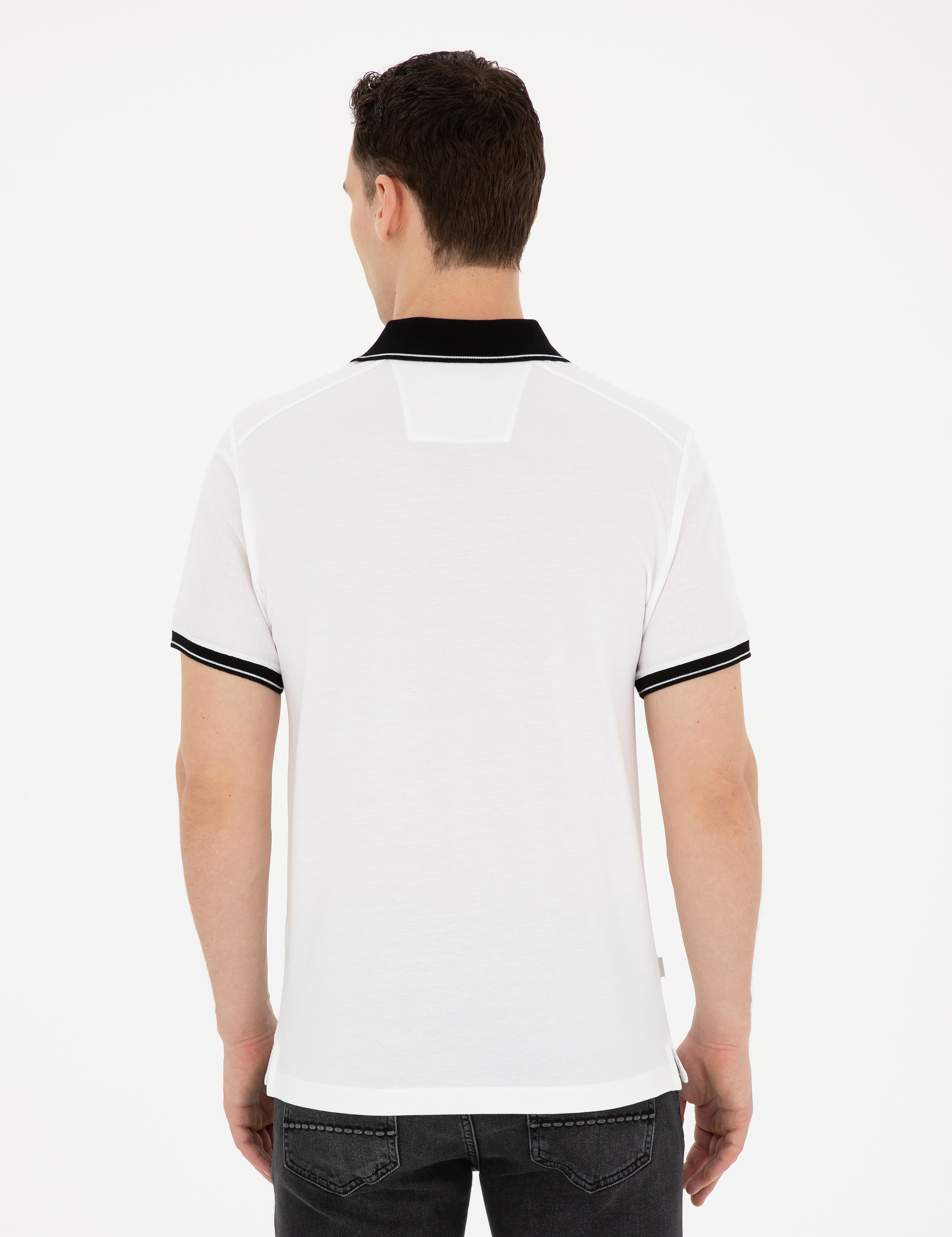 Beyaz Slim Fit %100 Pamuk Düğmeli Polo Yaka Tişört - Image 5