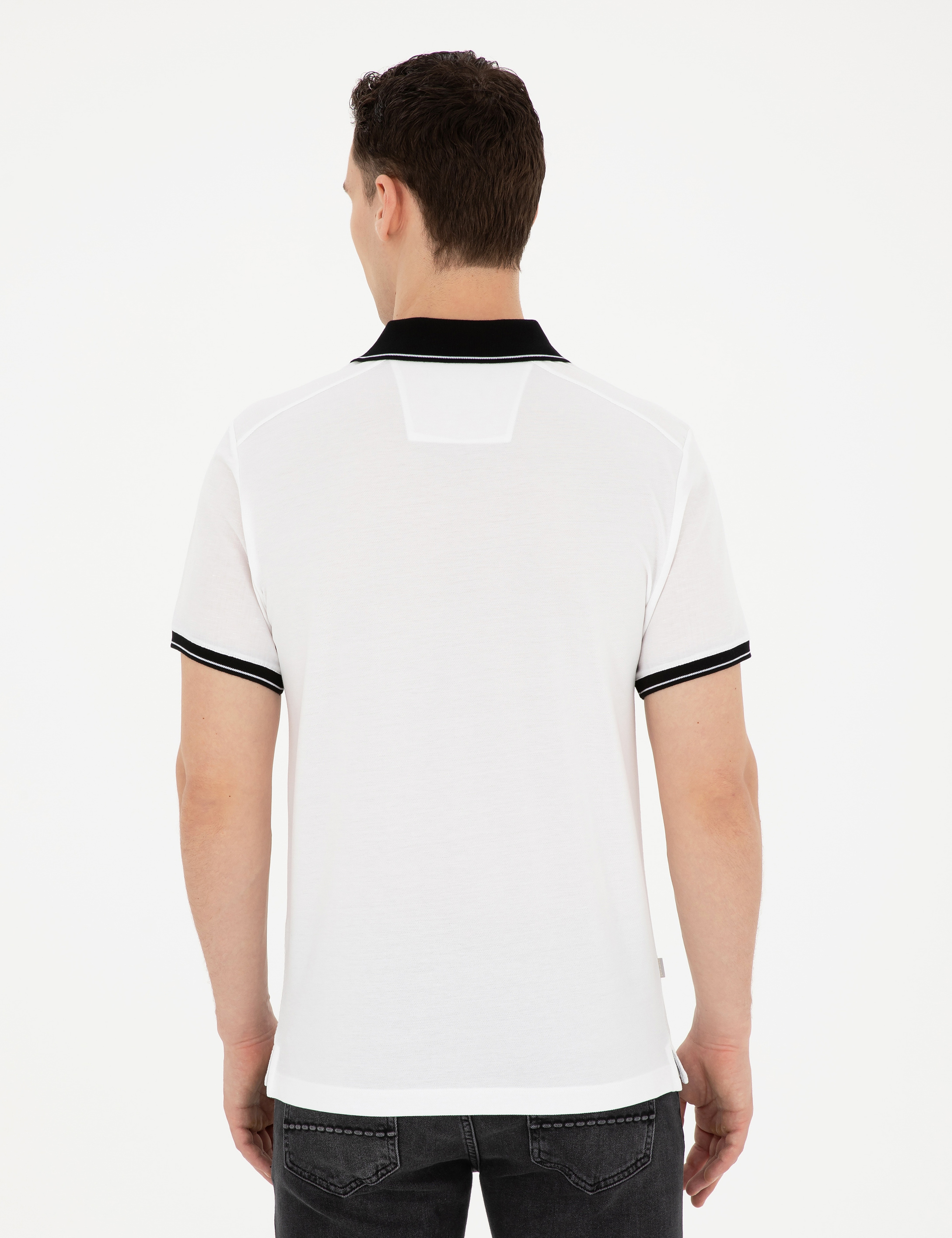 Beyaz Slim Fit %100 Pamuk Düğmeli Polo Yaka Tişört