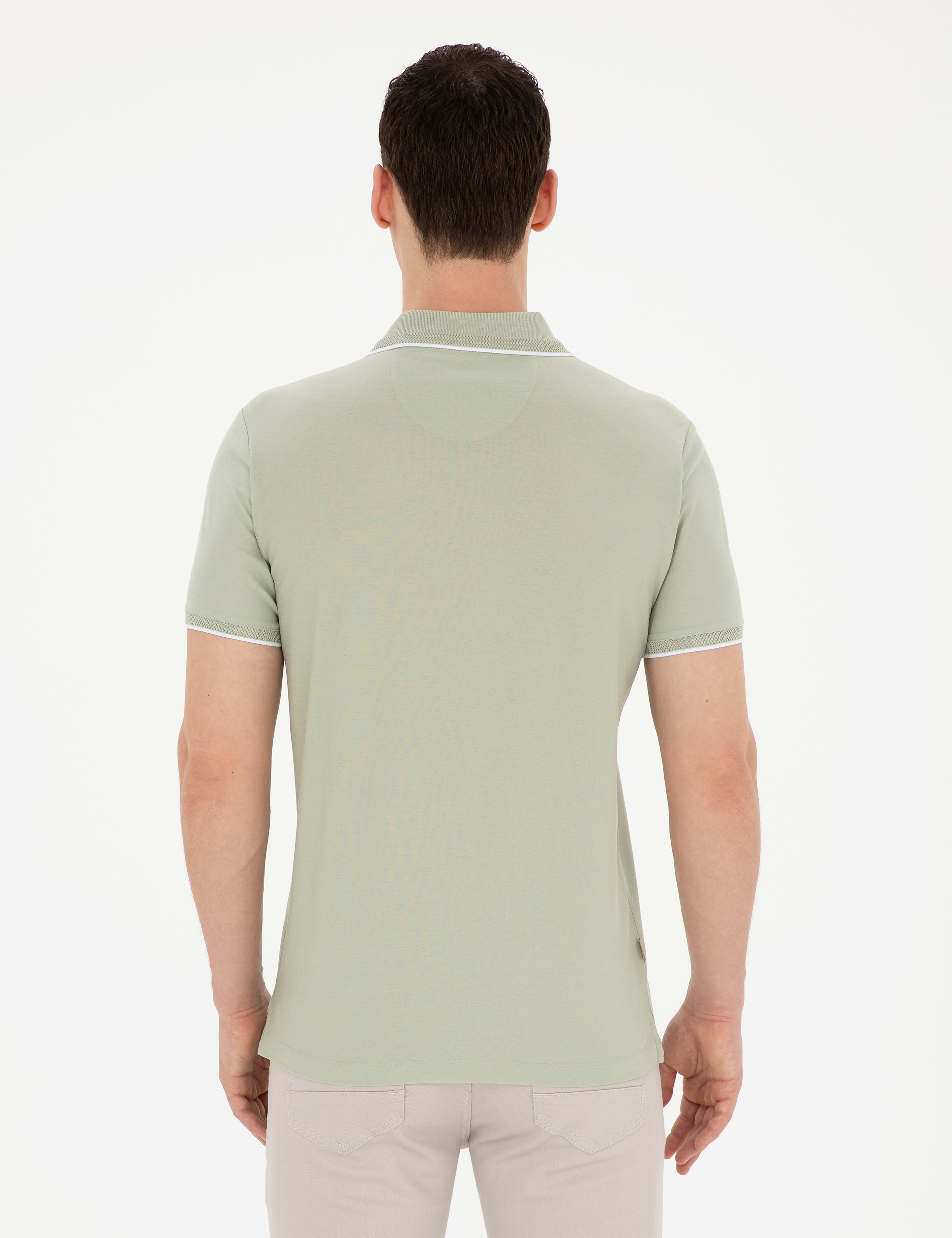 Yeşil Slim Fit %100 Pamuk Düğmeli Polo Yaka Tişört