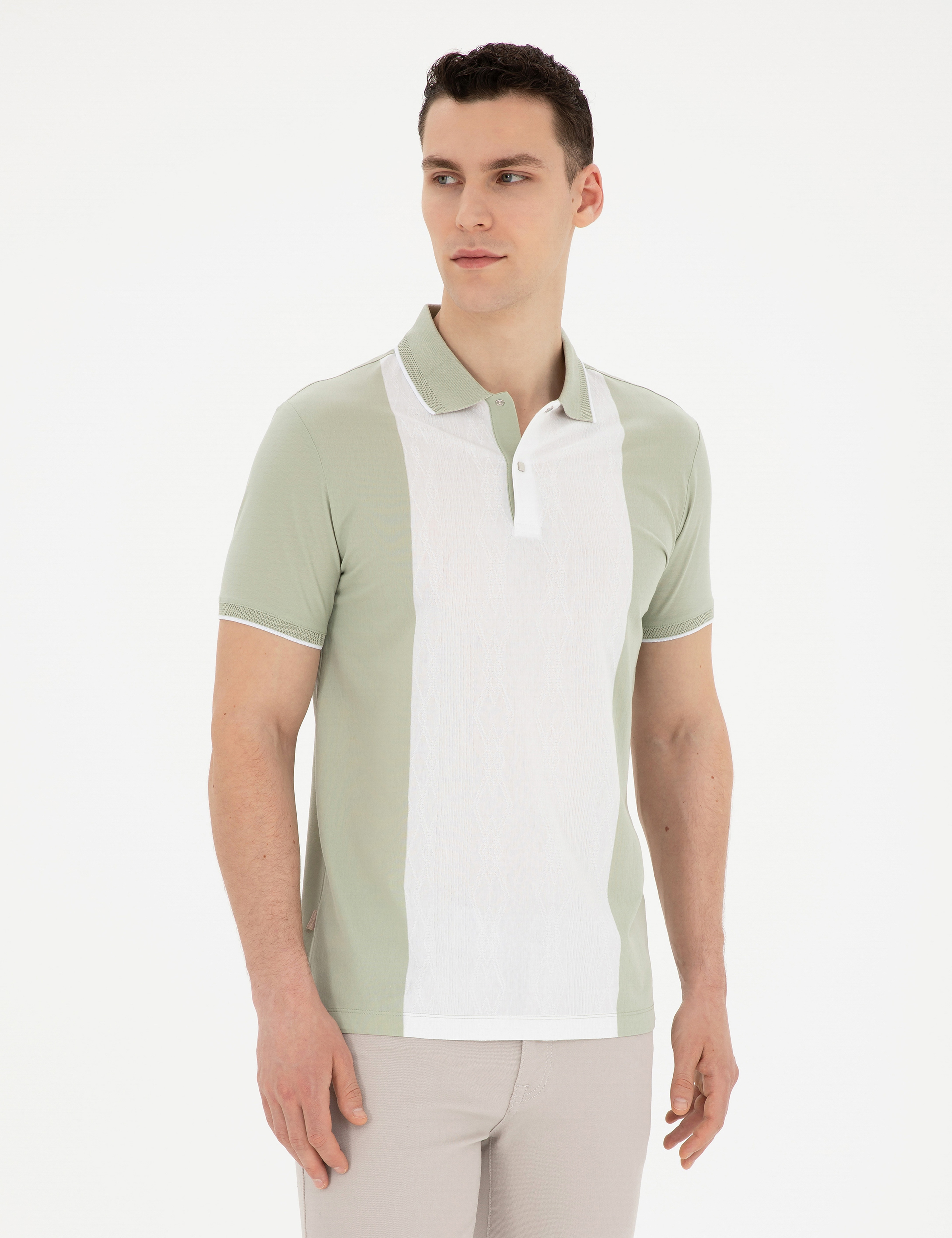 Yeşil Slim Fit %100 Pamuk Düğmeli Polo Yaka Tişört - Image 1