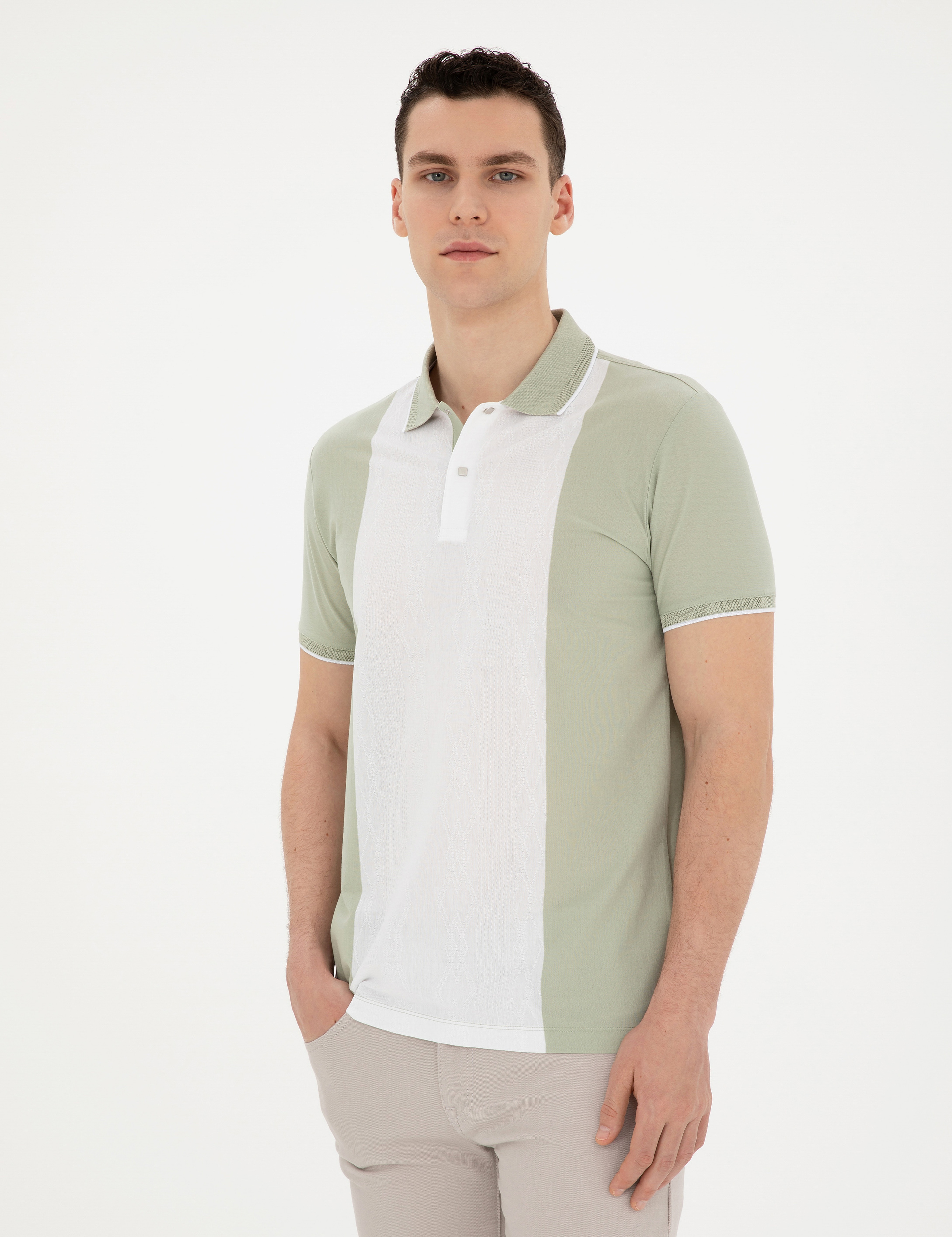 Yeşil Slim Fit %100 Pamuk Düğmeli Polo Yaka Tişört - Image 3