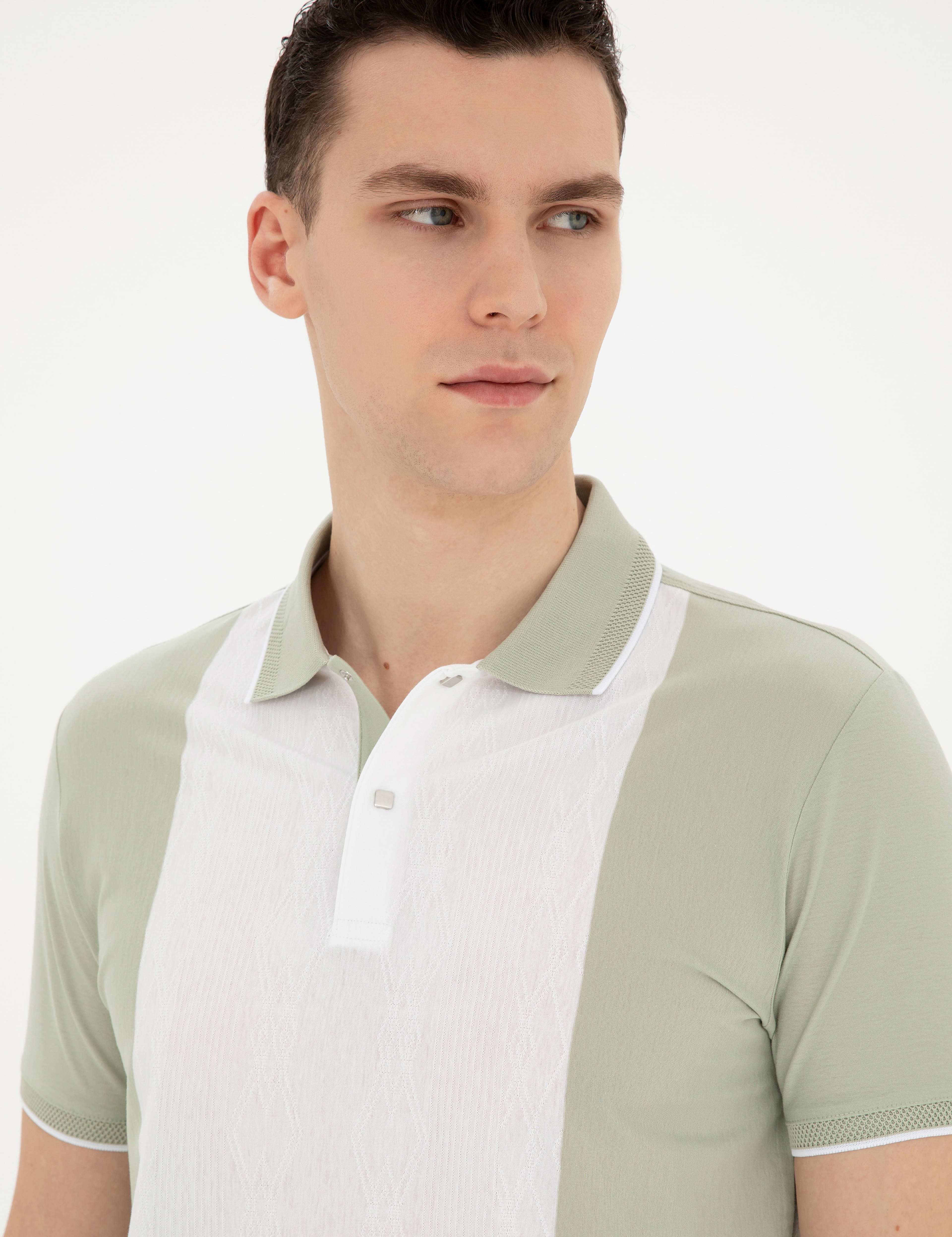 Yeşil Slim Fit %100 Pamuk Düğmeli Polo Yaka Tişört - Image 2