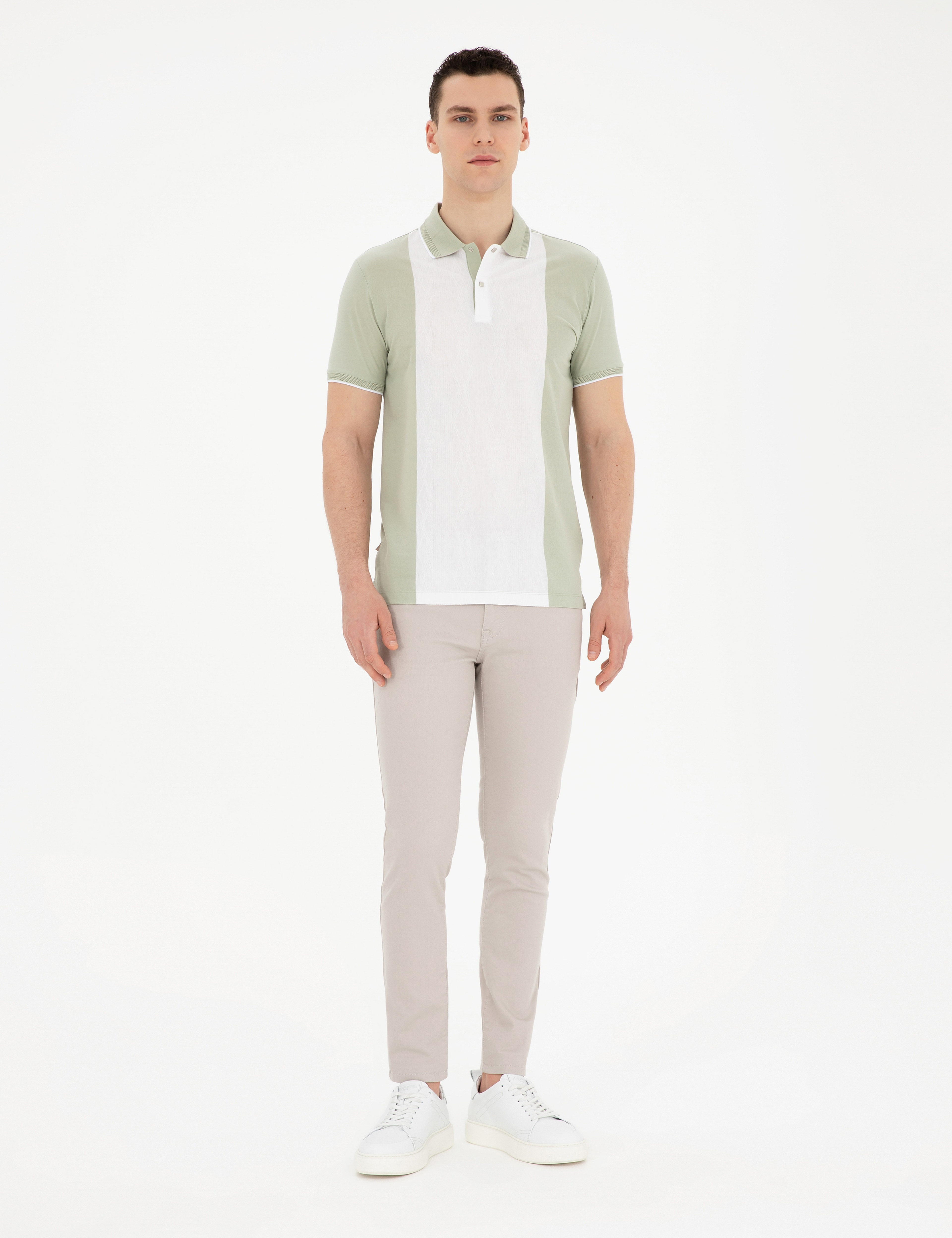 Yeşil Slim Fit %100 Pamuk Düğmeli Polo Yaka Tişört