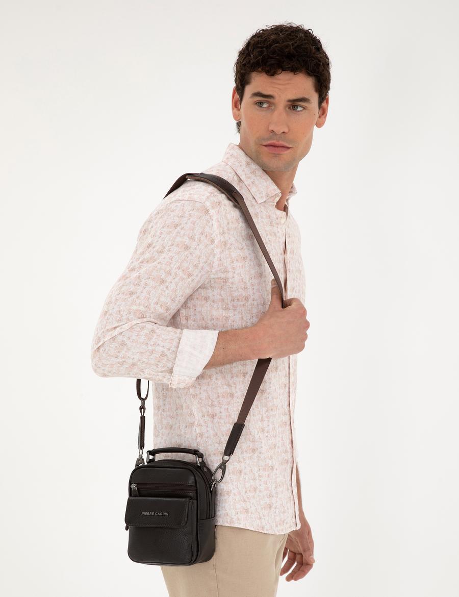 Erkek Kahverengi Deri Askılı El Çantası