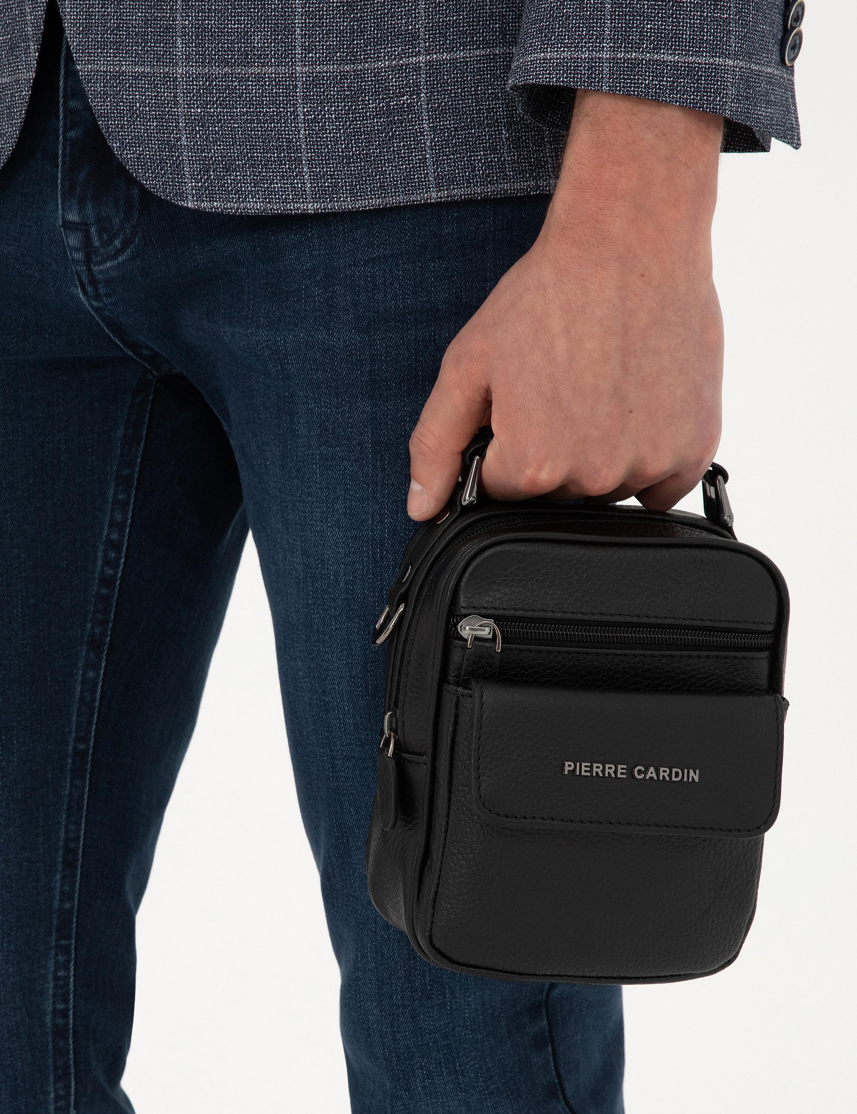 Erkek Siyah Deri Askılı El Çantası