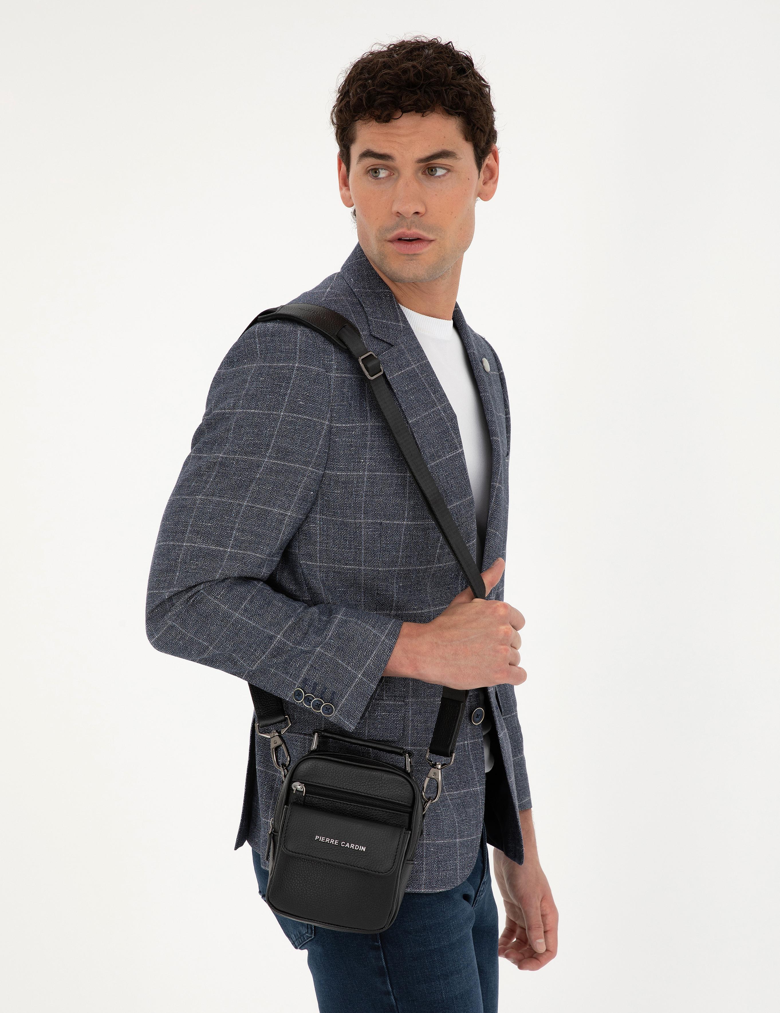 Erkek Siyah Deri Askılı El Çantası