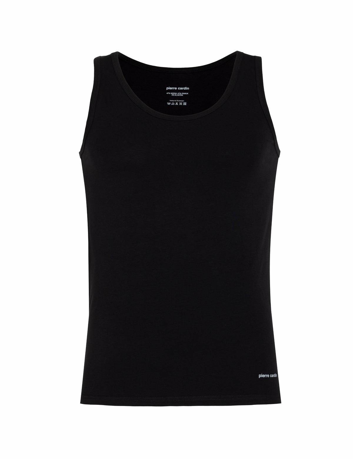 Siyah Pamuk Modal Karışımlı 2'li Atlet - 50288803003