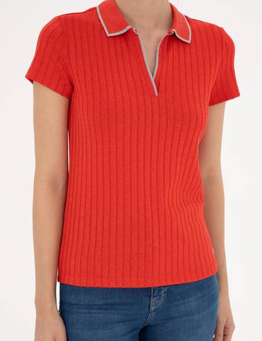 Nar Çiçeği Slim Fit Triko Tişört