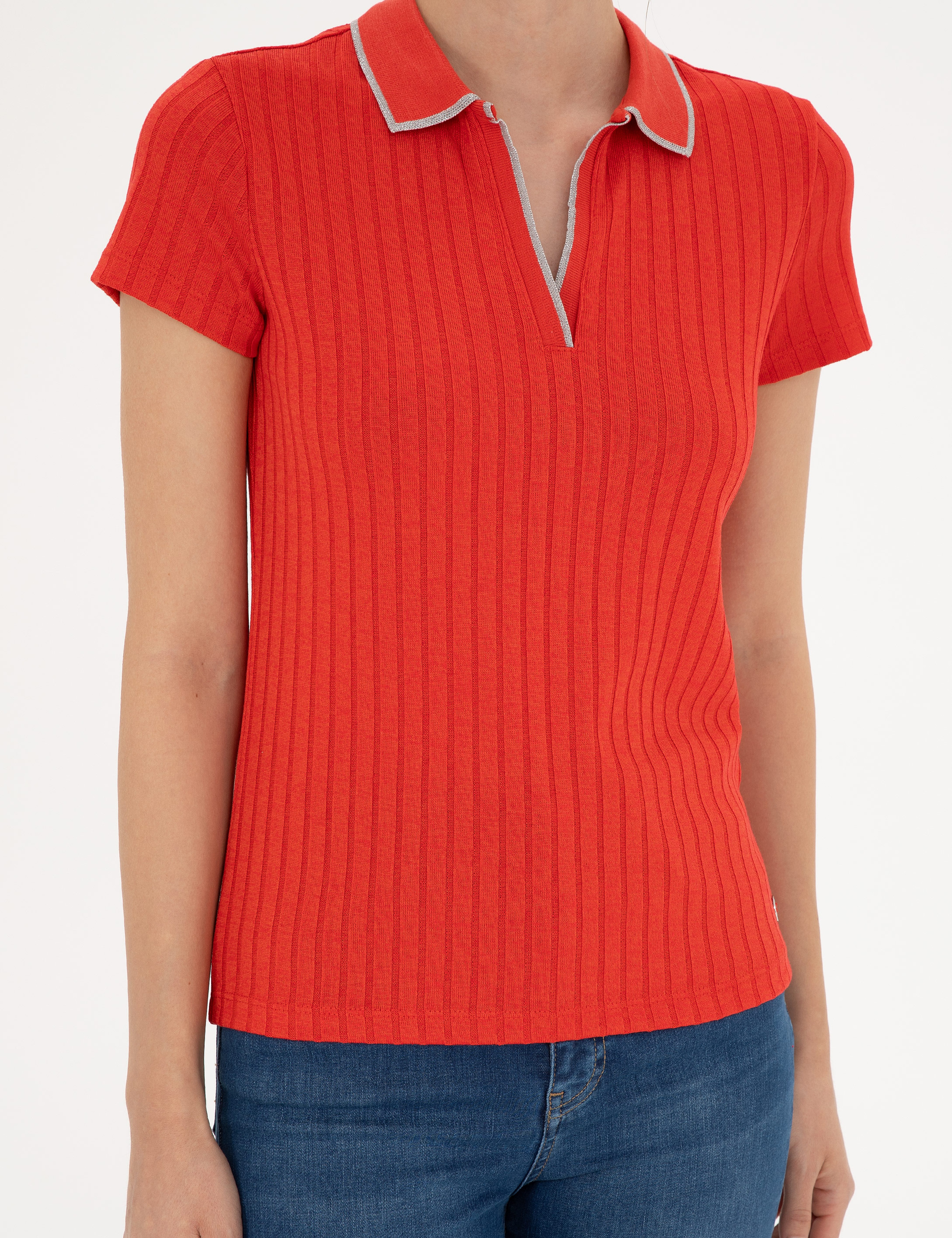 Nar Çiçeği Slim Fit Triko Tişört - Image 6