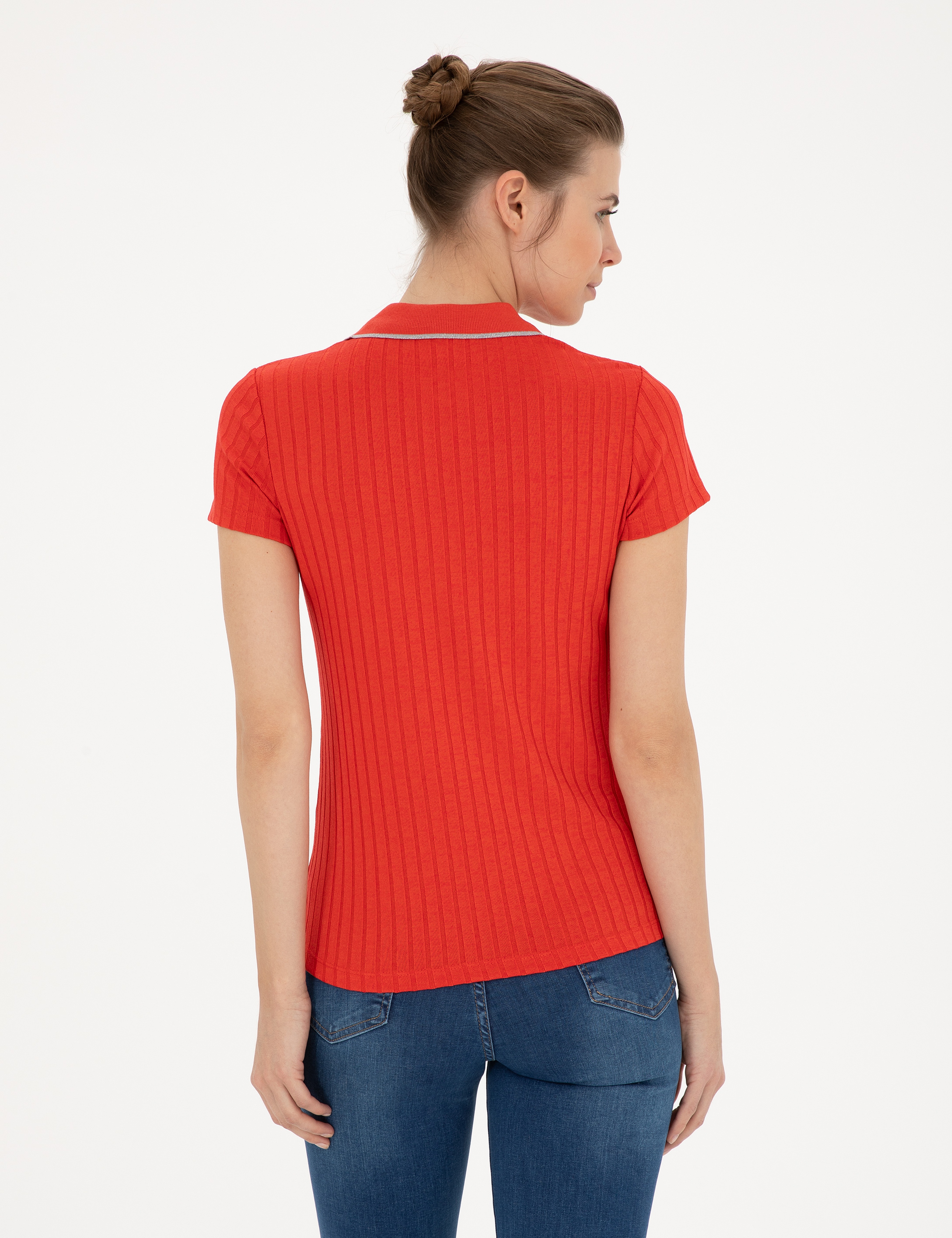 Nar Çiçeği Slim Fit Triko Tişört - Image 5
