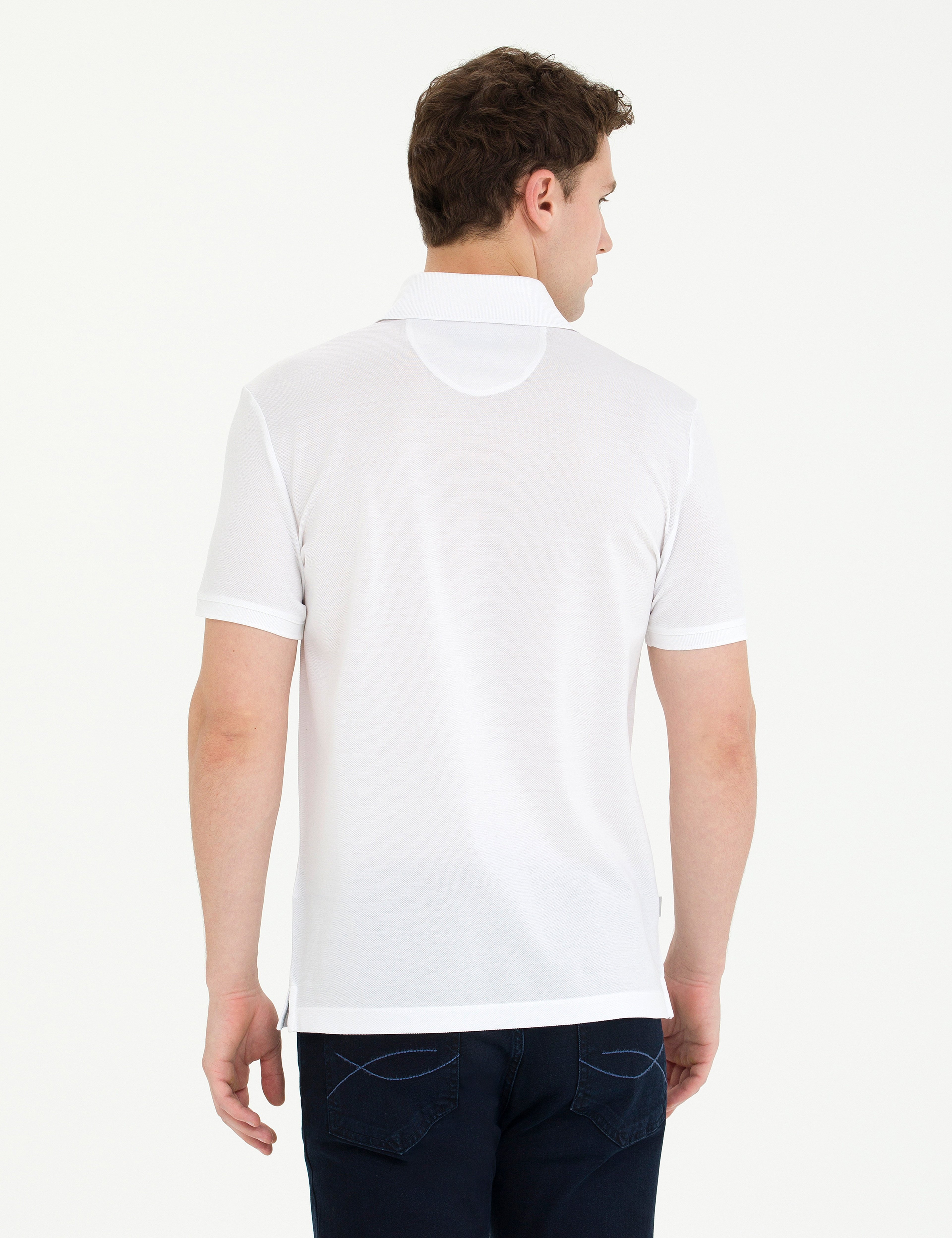 Beyaz Slim Fit %100 Pamuk Merserize Düğmeli Polo Yaka Basic Tişört - Image 5