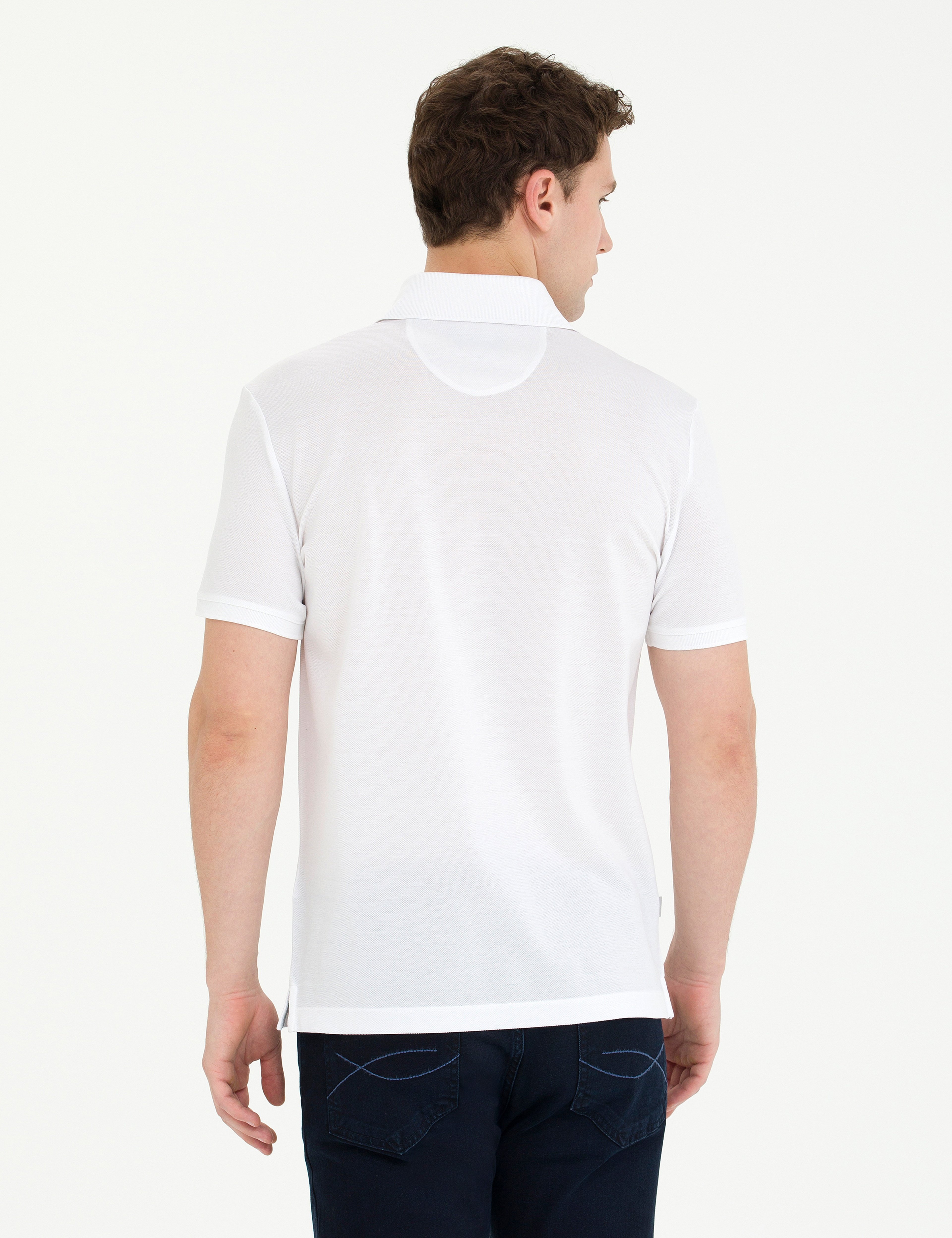 Beyaz Slim Fit %100 Pamuk Merserize Düğmeli Polo Yaka Basic Tişört
