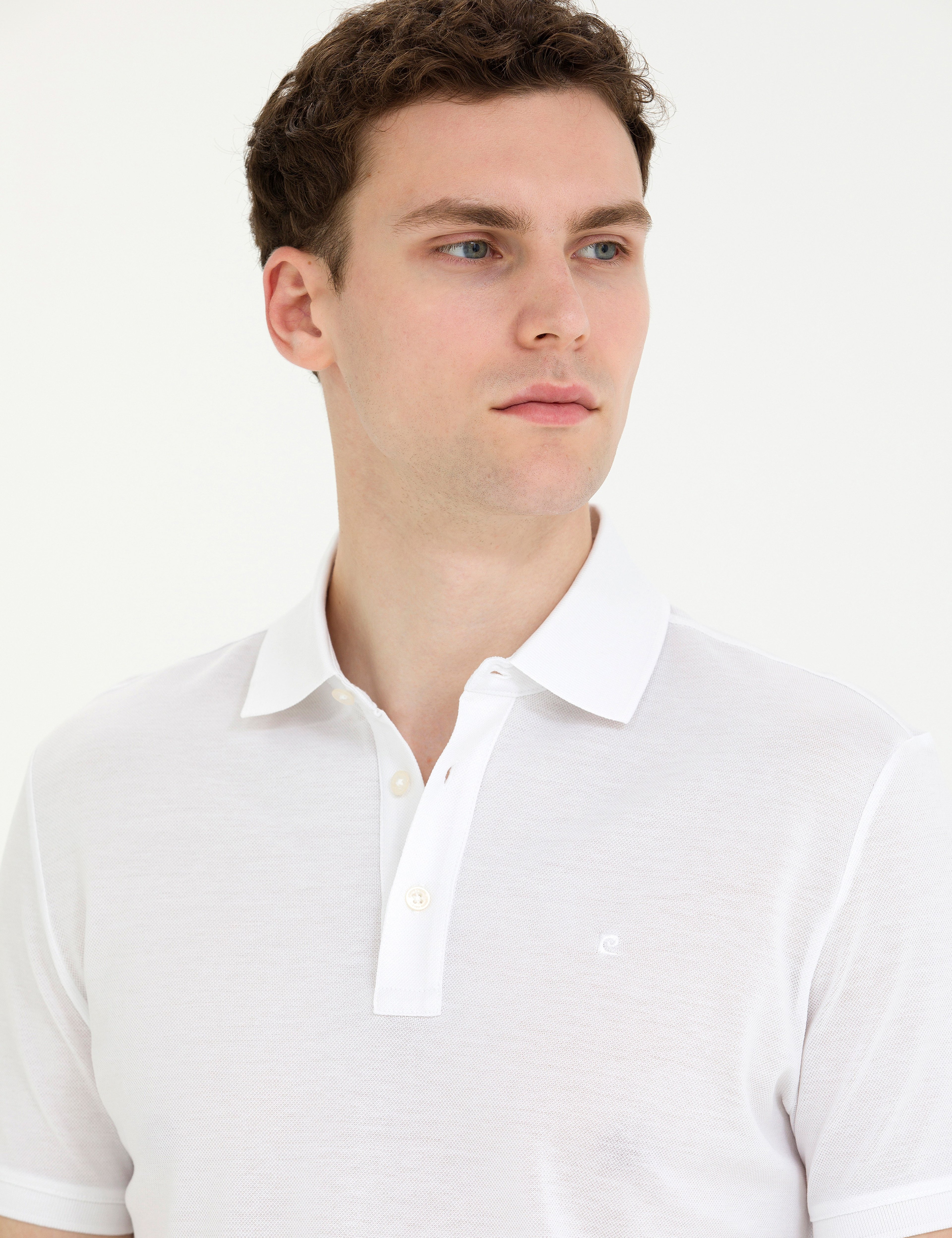 Beyaz Slim Fit %100 Pamuk Merserize Düğmeli Polo Yaka Basic Tişört - Image 2