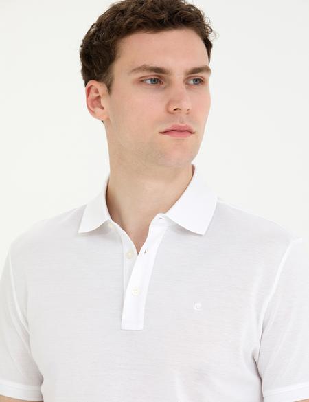 Beyaz Slim Fit Merserize Tişört - 50274688019