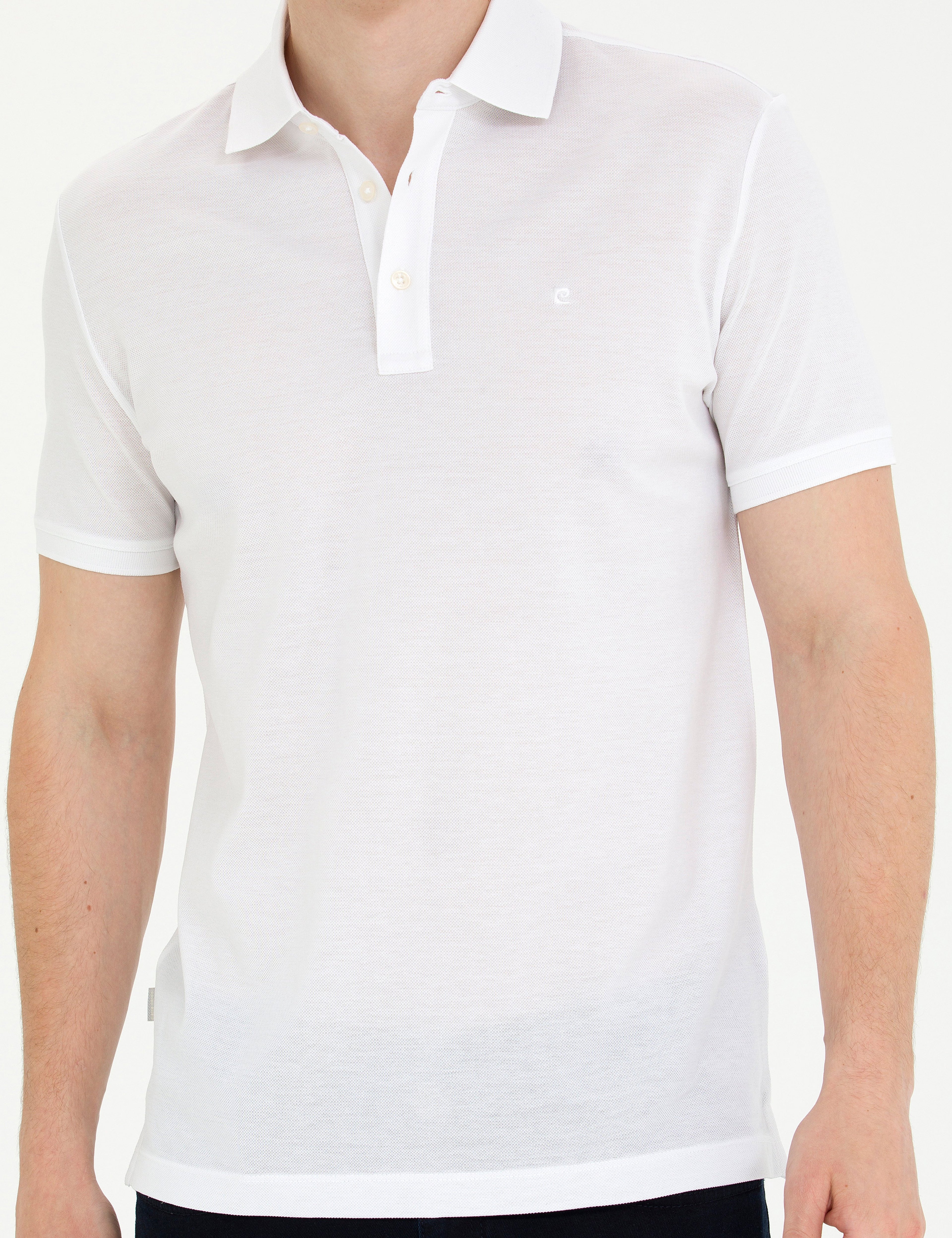Beyaz Slim Fit %100 Pamuk Merserize Düğmeli Polo Yaka Basic Tişört