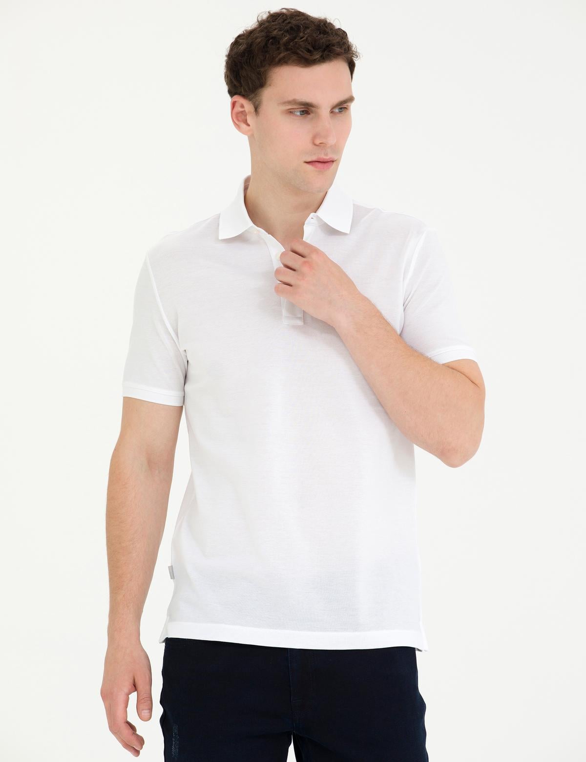 Beyaz Slim Fit Merserize Tişört