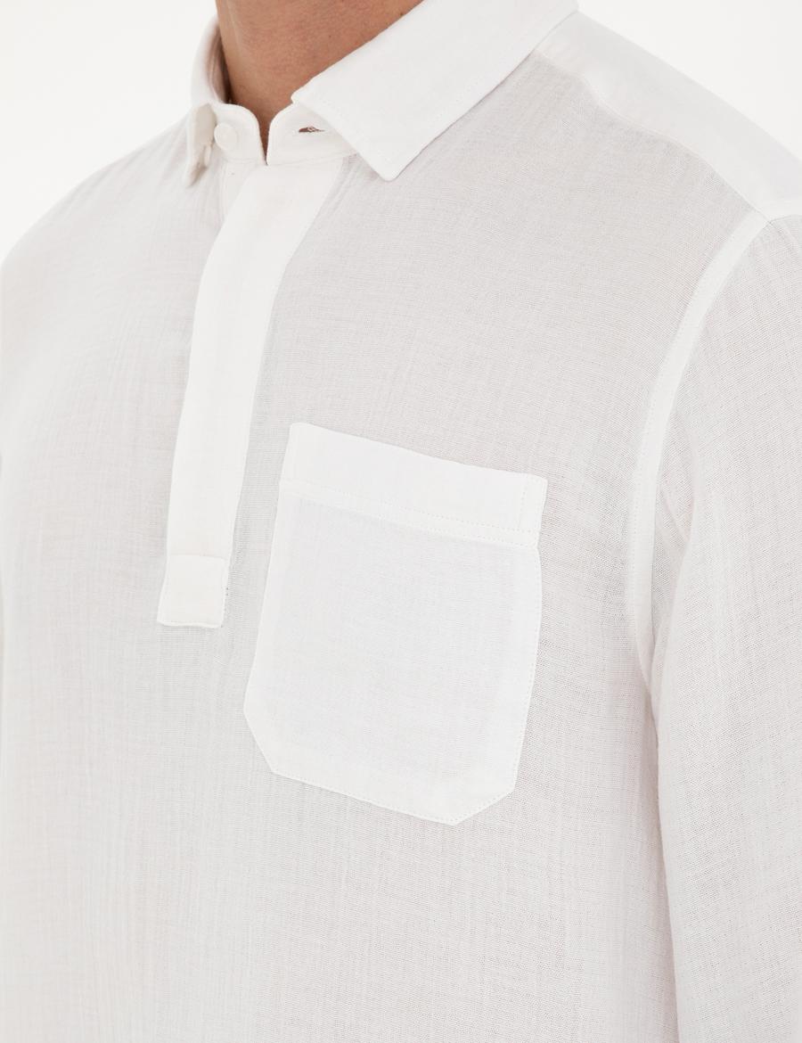 Beyaz Comfort Fit Uzun Kollu Gömlek