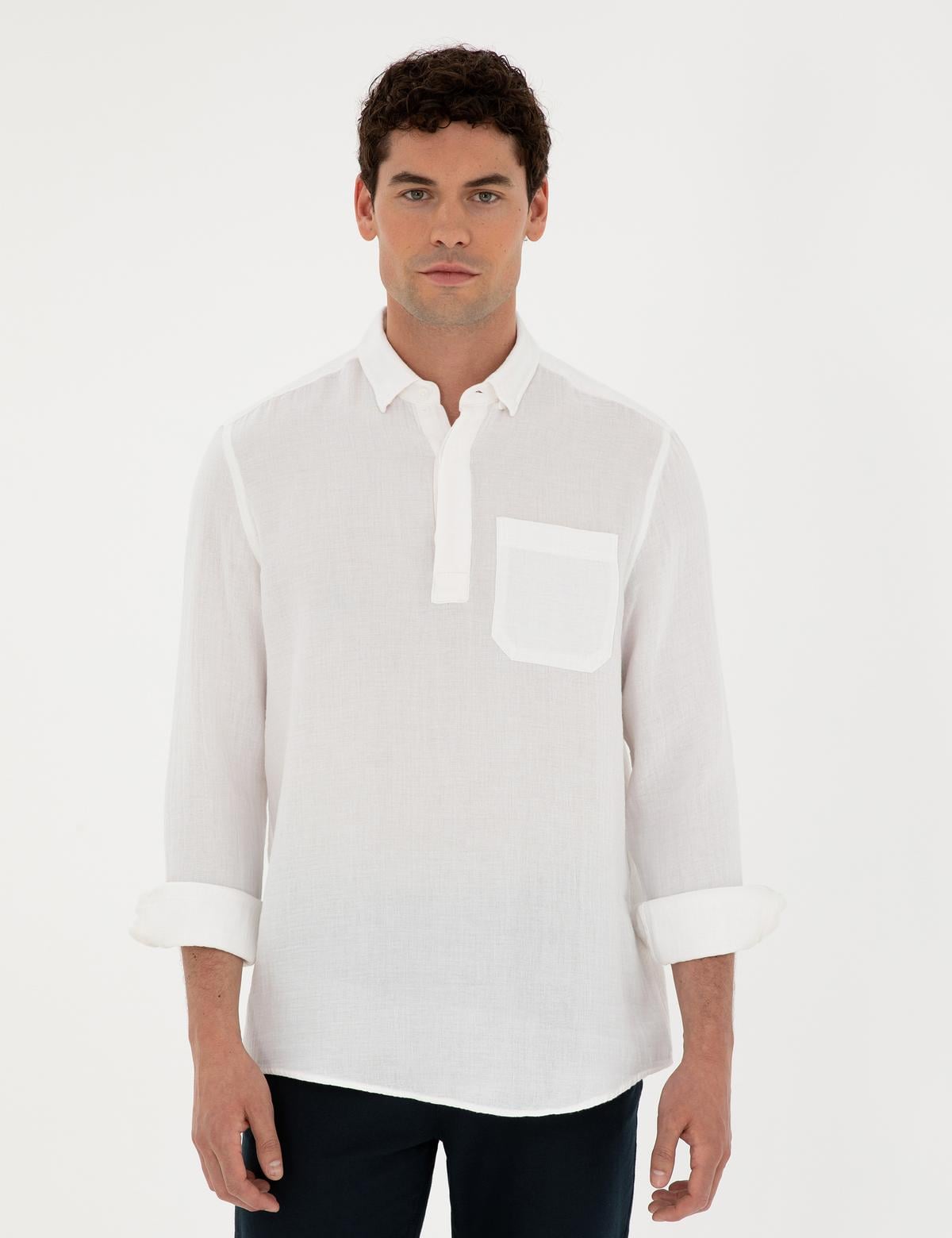Beyaz Comfort Fit Uzun Kollu Gömlek