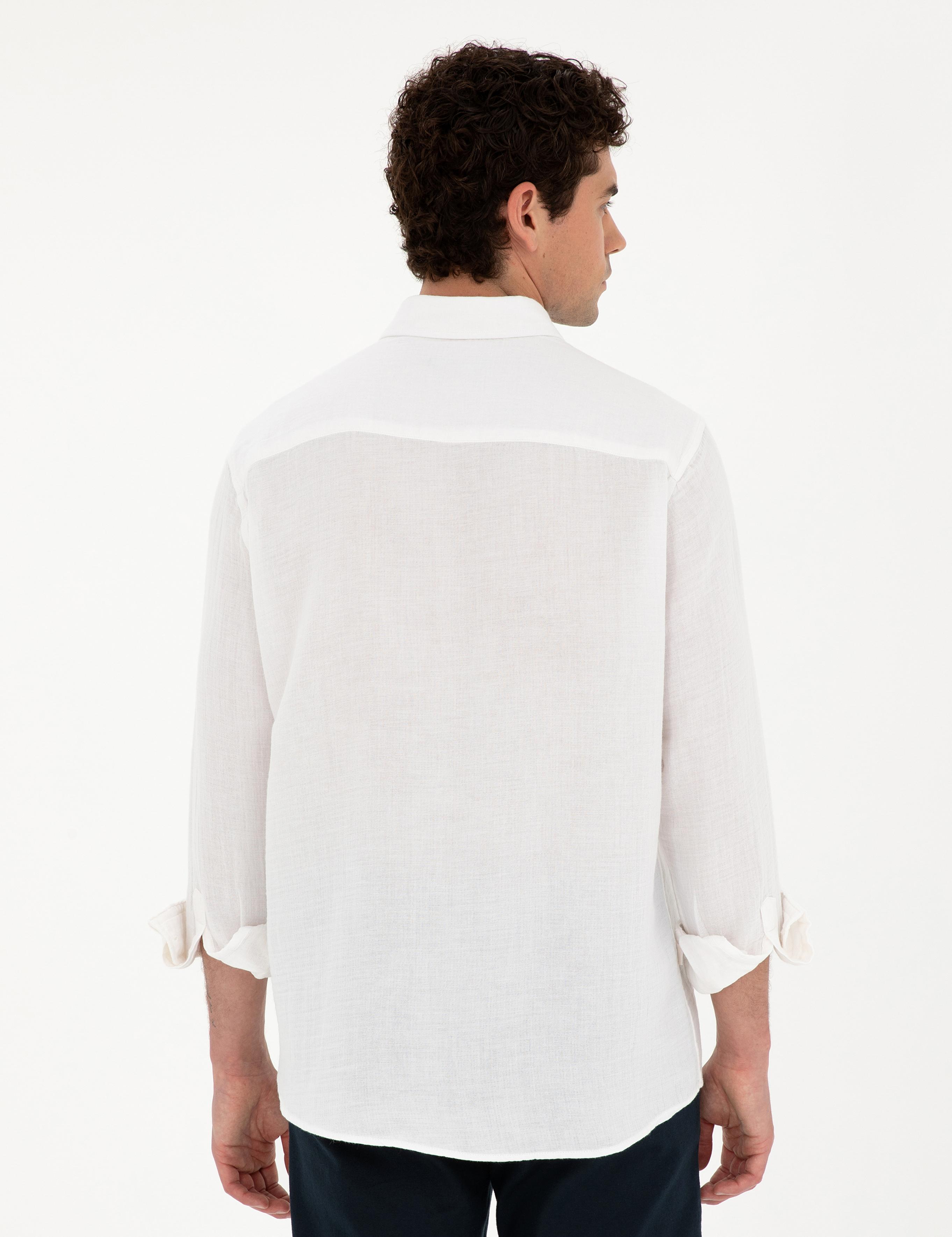 Beyaz Comfort Fit Uzun Kollu Gömlek