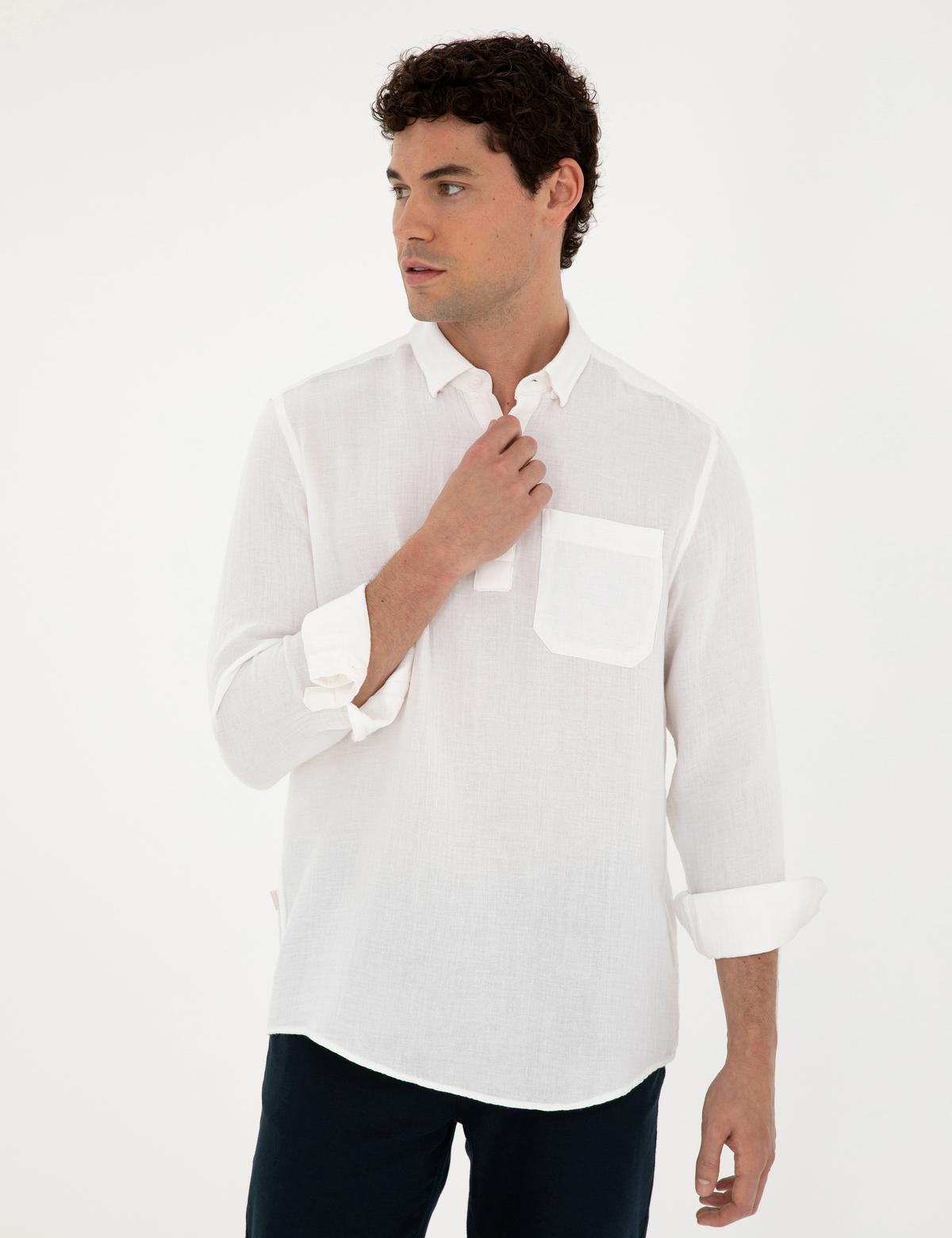 Beyaz Comfort Fit Uzun Kollu Gömlek - 50284592016