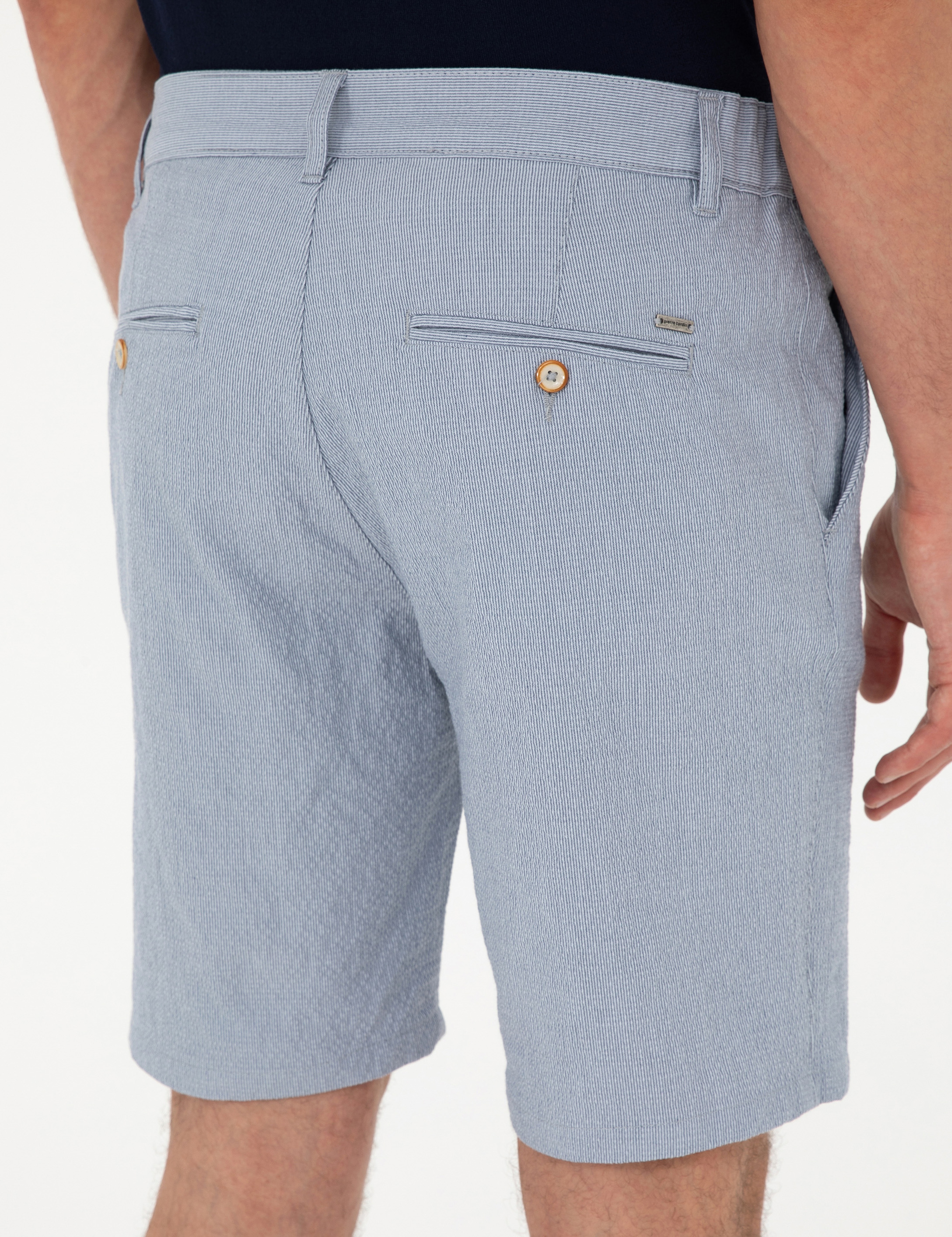 Açık Mavi Slim Fit Gofre Dokuma Şort - Image 6