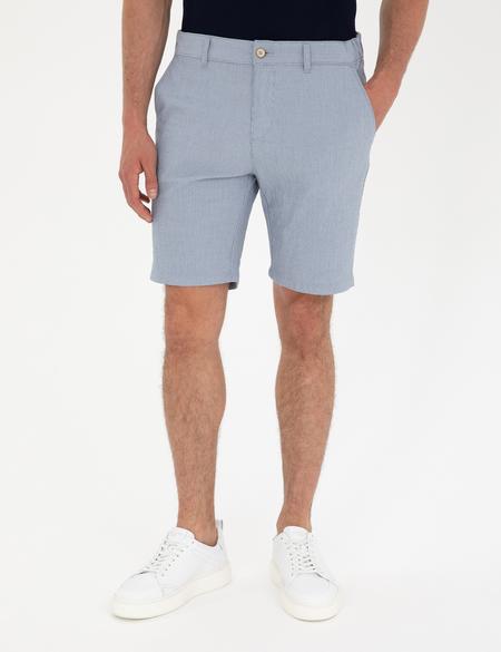 Açık Mavi Slim Fit Gofre Dokuma Şort - 50284276044