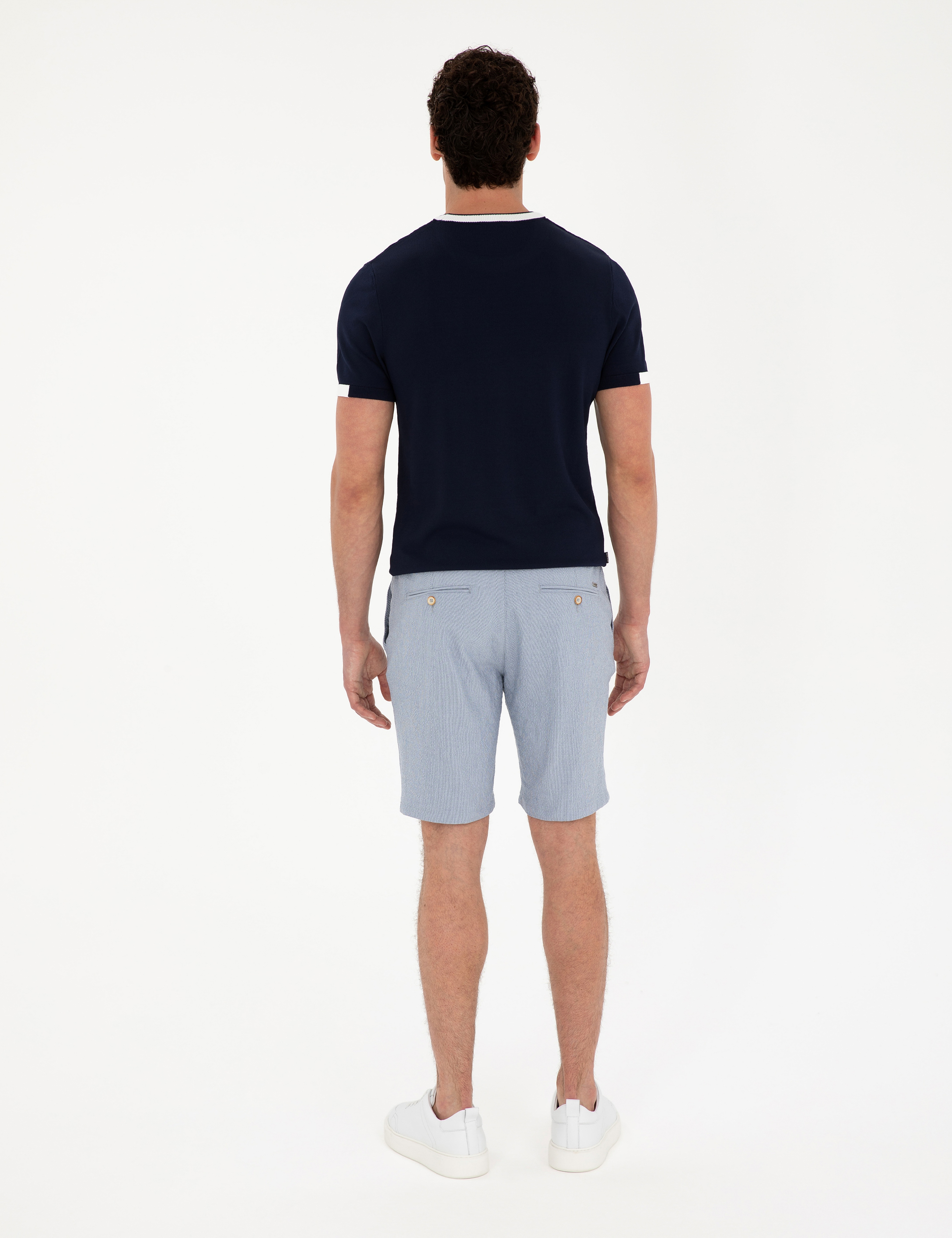 Açık Mavi Slim Fit Gofre Dokuma Şort - Image 4