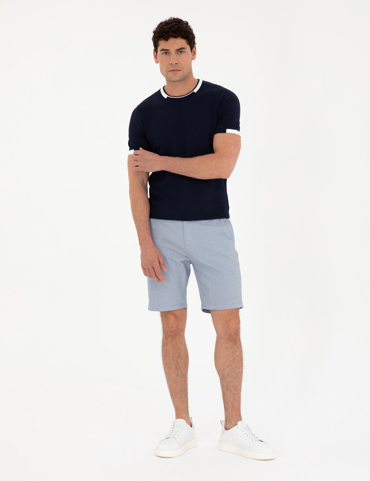 Açık Mavi Slim Fit Gofre Dokuma Şort - 50284276044