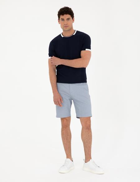 Açık Mavi Slim Fit Gofre Dokuma Şort - 50284276044