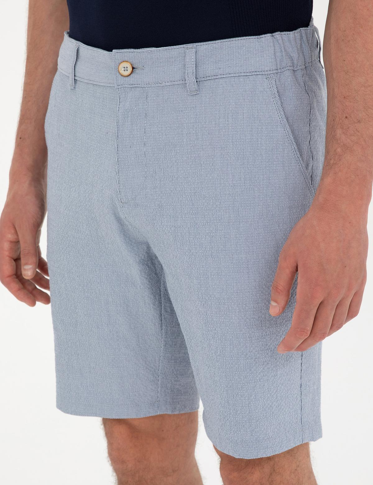 Açık Mavi Slim Fit Gofre Dokuma Şort - 50284276044