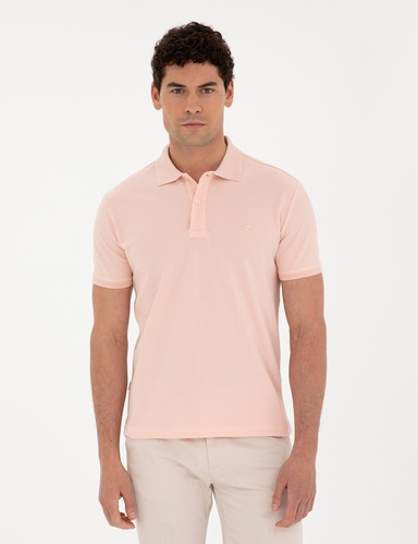Pudra Slim Fit %100 Pamuk Basic Düğmeli Polo Yaka Basic Tişört